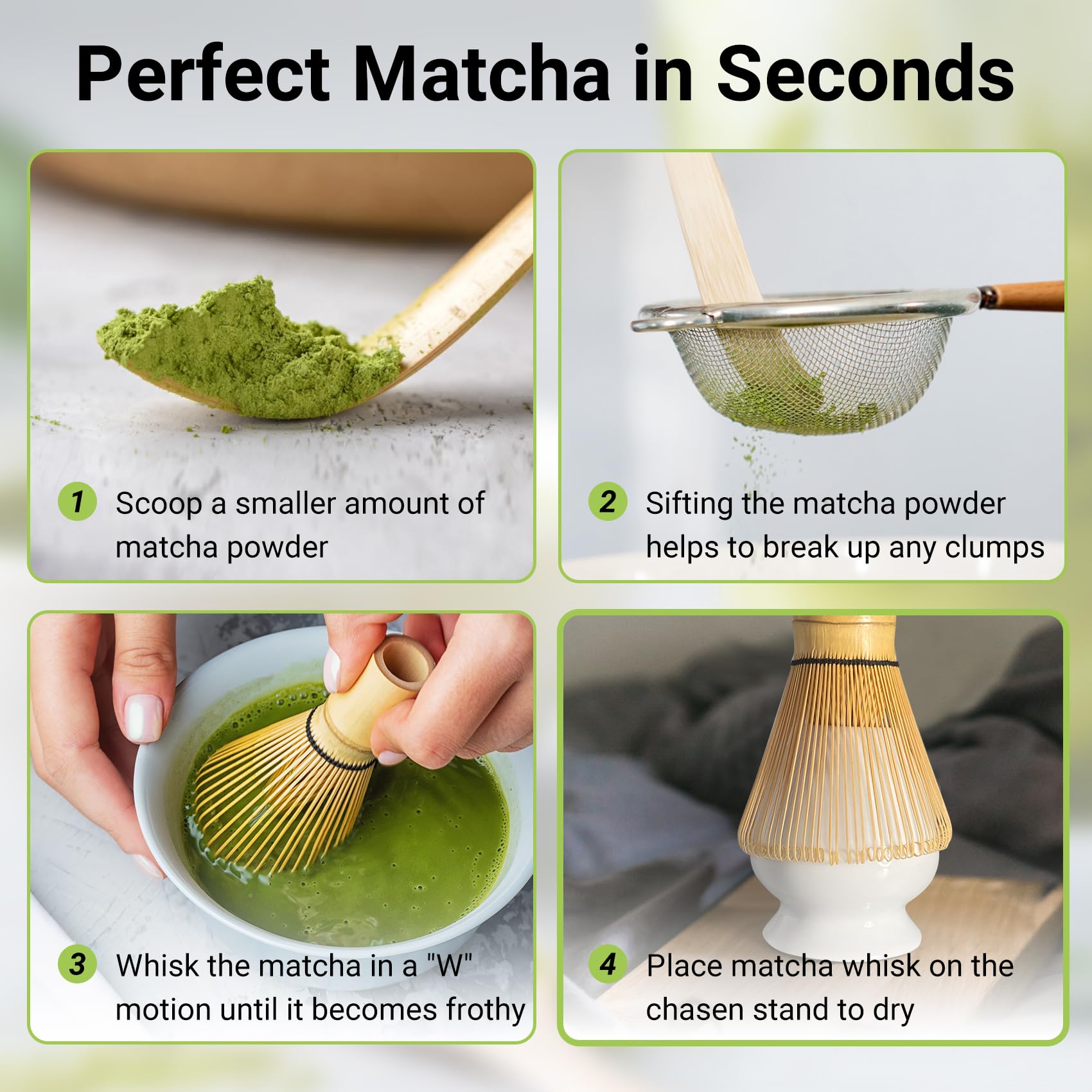 Shonmisen Bamboo Matcha Whisk Set -Matcha Whisk (Chasen),Whisk Holder(White),Sifter,Tea Scoop And Tea Spoon