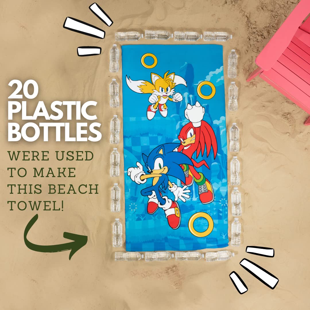 Franco Sonic The Hedgehog Recycled Polyester Beach Towel, 58 In X 28 In, Ready To Run Pattern