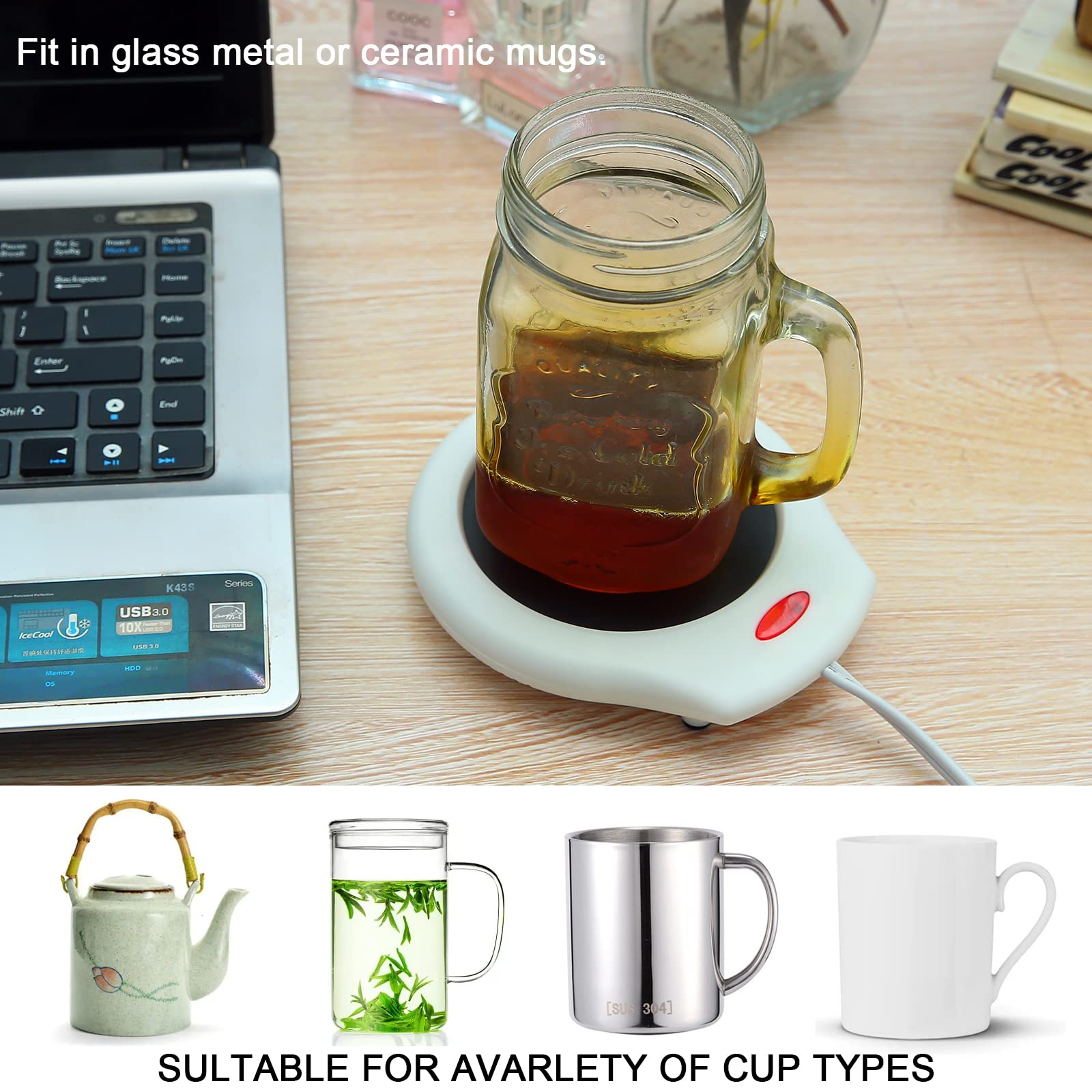 Home&Office Desktop Electric Mug Warmer-Coffee/Tea/Cocoa/Soup-Scented Candles Gift For Winter 1Pcs(White And Black (Cfw001-White