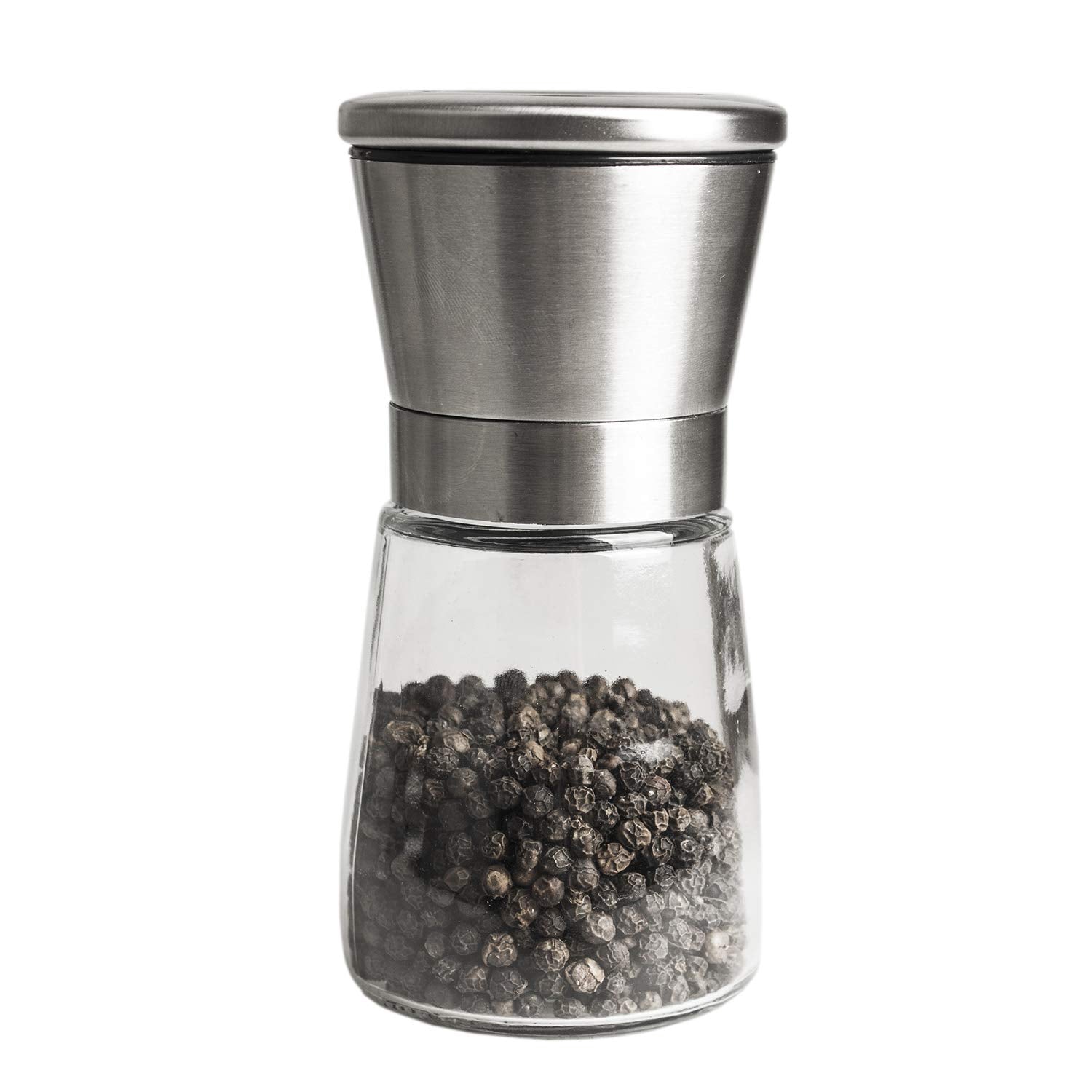Stainless Steel Salt & Pepper Grinder With Lid, Ceramic Blades Glass Body Spice & Salt Shaker,Adjustable Coarseness Pepper & Sal