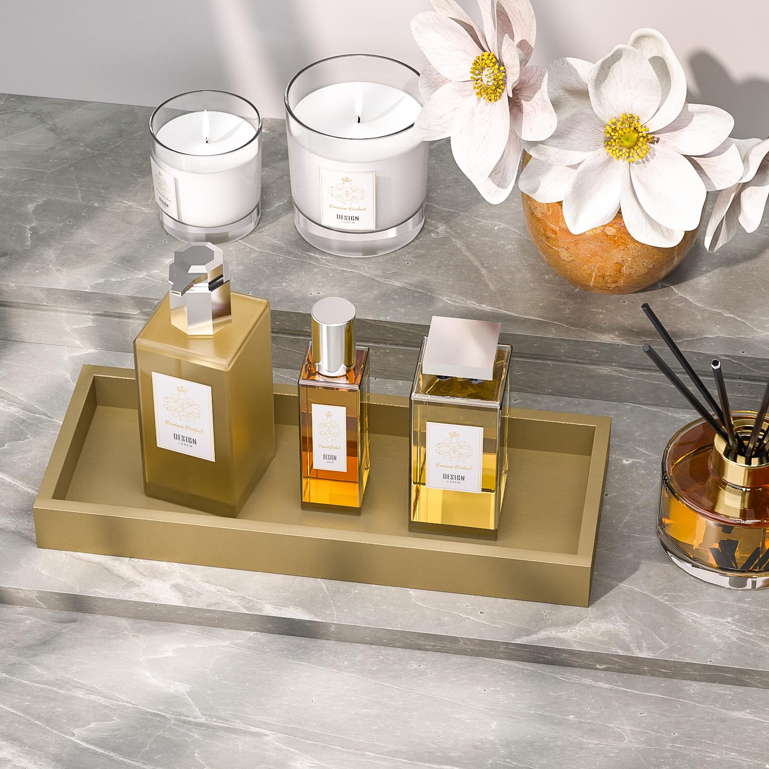 Zhws Bathroom Tray For Soap Dispenser, Vanity Tray For Perfume, Jewelry, Candle, Makeup, Decorative Tray, Kitchen Tray Counter O
