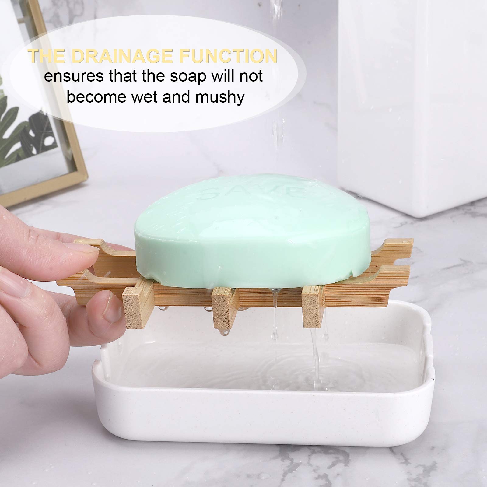 Fufengz Bamboo Wooden Soap Dishes For Bathroom Bar Soap Holder Shower Soap Holder Sink Deck Bathtub Shower Tray (One Pieces Whit