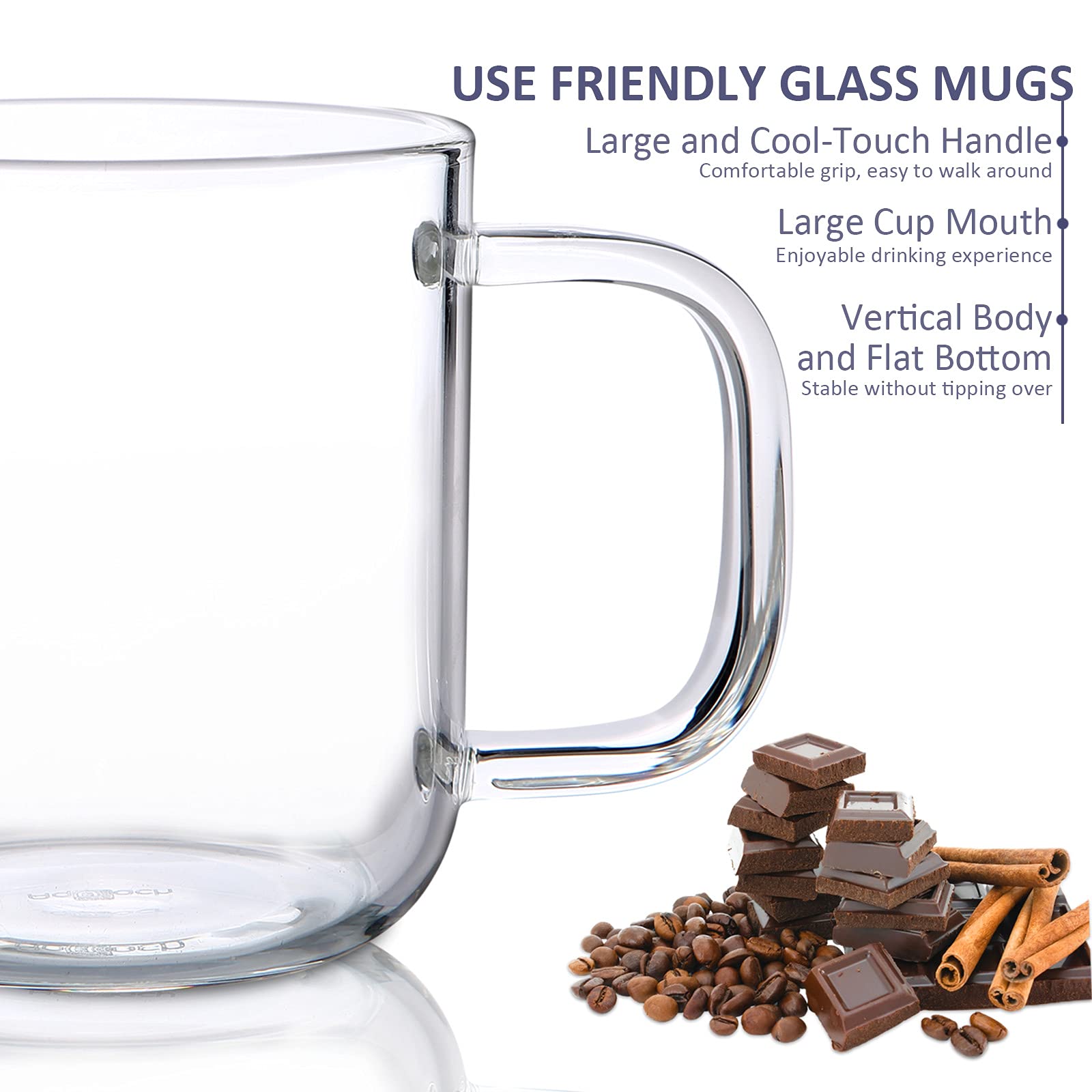 Aquach Glass Mugs 20 Oz Set Of 2, Extra Large Clear Glass Cup With Handle For Hot/Cold Coffee Tea Beverage, Drinking Glasses