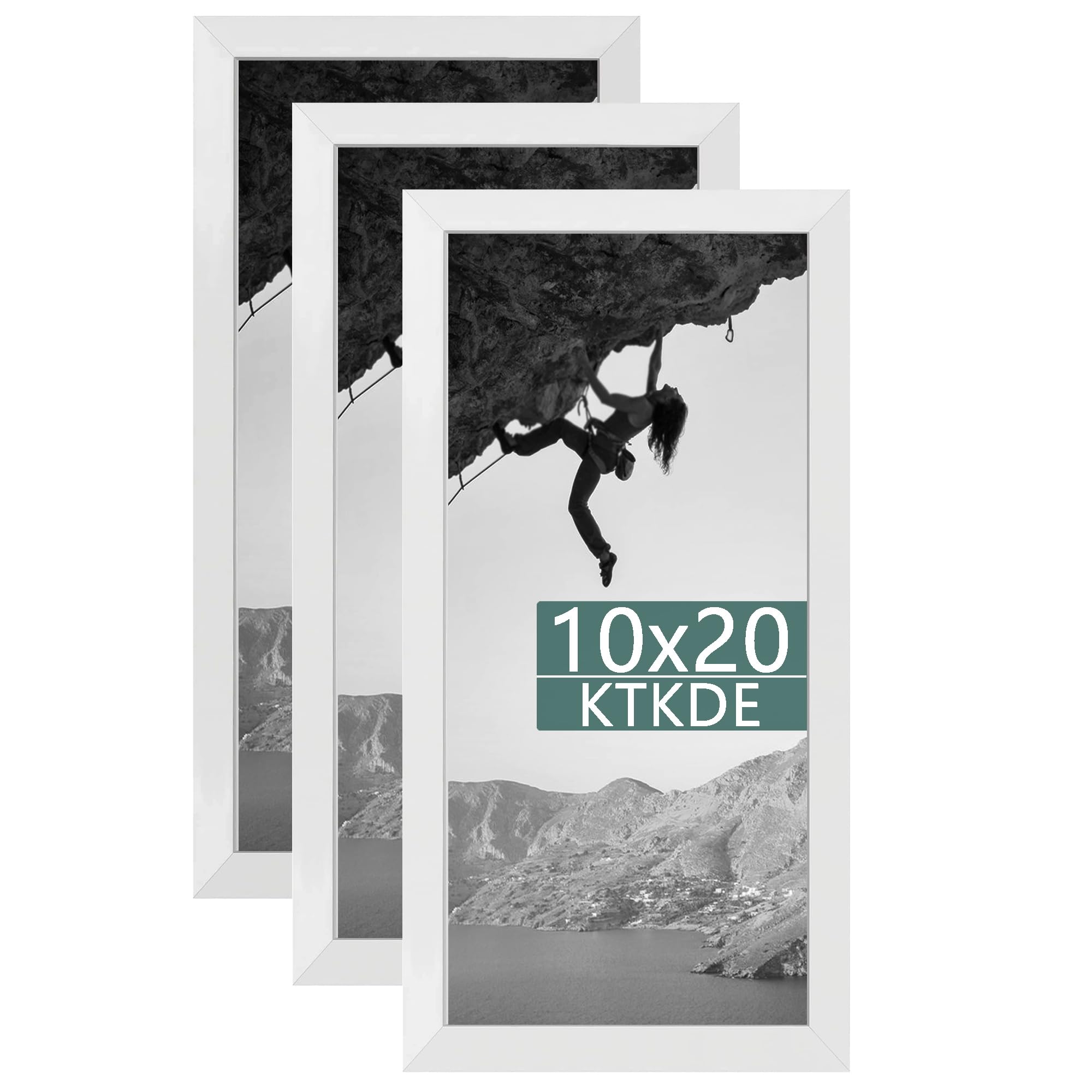 KTKDE 10x20 Picture Frame Wooden White 3 Pack,Poster Frame with Polished Plexiglass, Studio Gallery Wall Hanging Posters & Best 