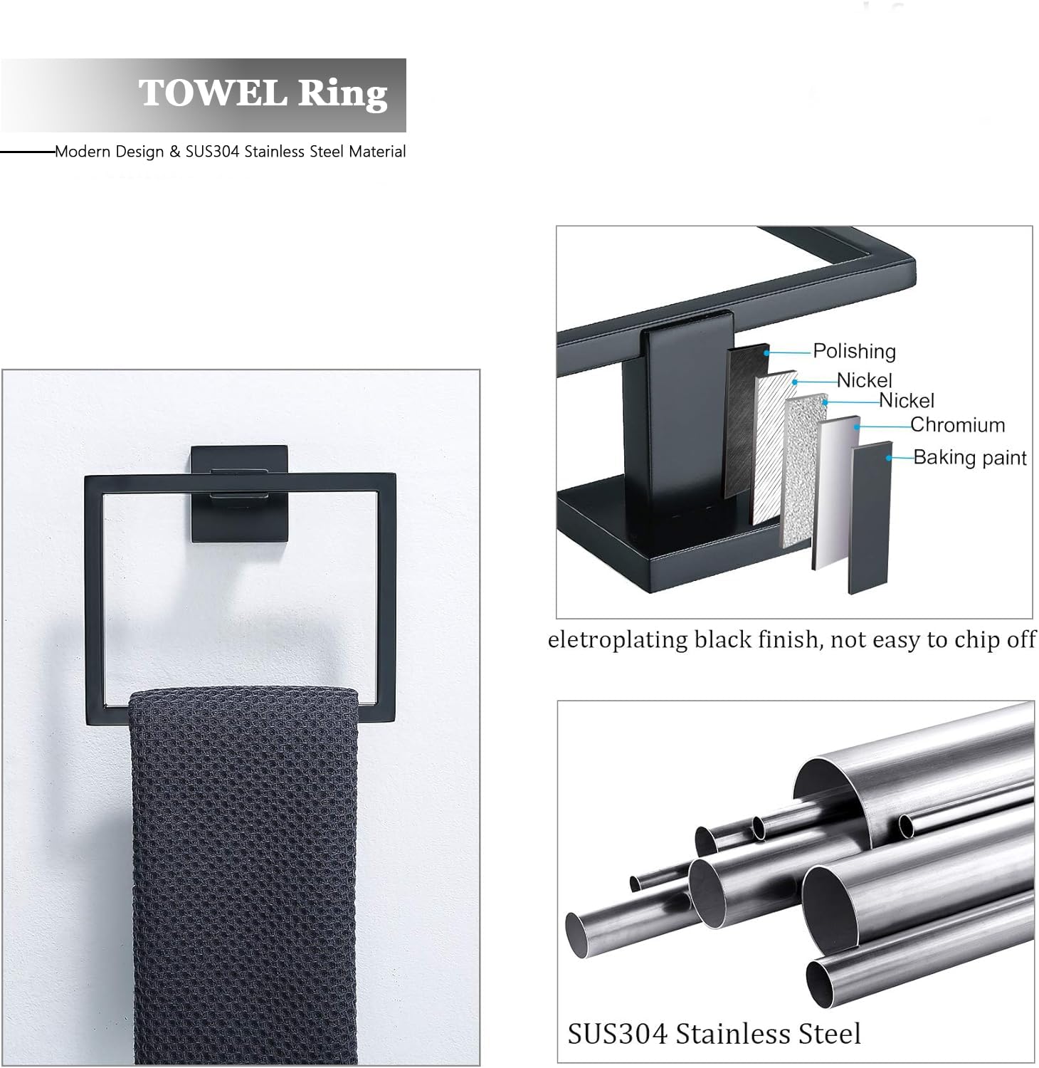 Toptowel 10-Pcs 23.6Inch Bathroom Towel Bar Set,Include 2Pcs 23.6'' Towel Holder,2Pcs Hand Towel Ring,2Pcs Toilet Paper Holder,4