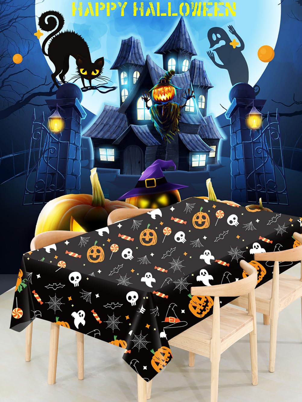 Amocytec 2Pack Halloween Plastic Tablecloths Christmas Plastic Table Covers Cloths BBQ Picnic Halloween Party Oil-Proof Waterpro