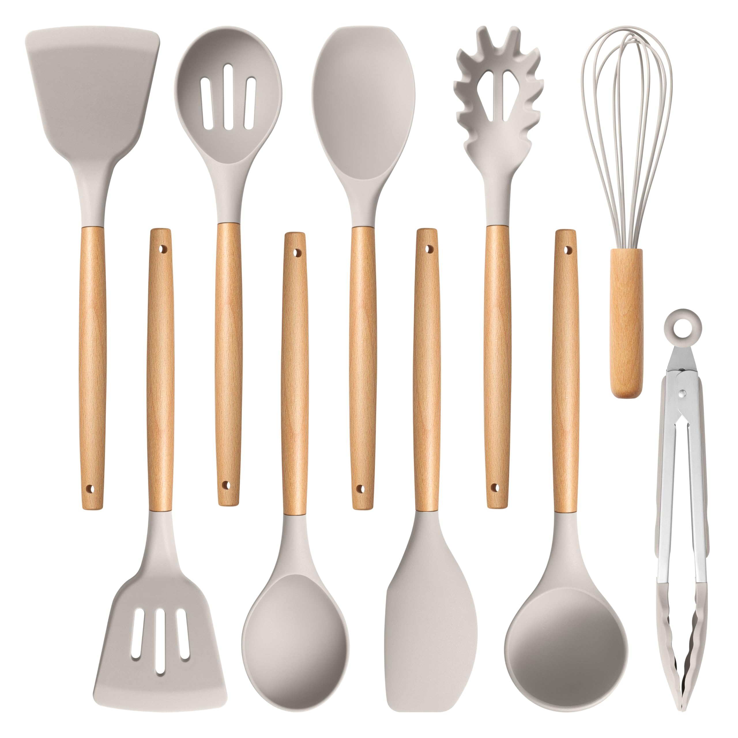 Efar Silicone Cooking Utensils Set, 10Piece Heat Resistant Kitchen Utensils Set with Wooden Handle for Nonstick Cookware, Kitc