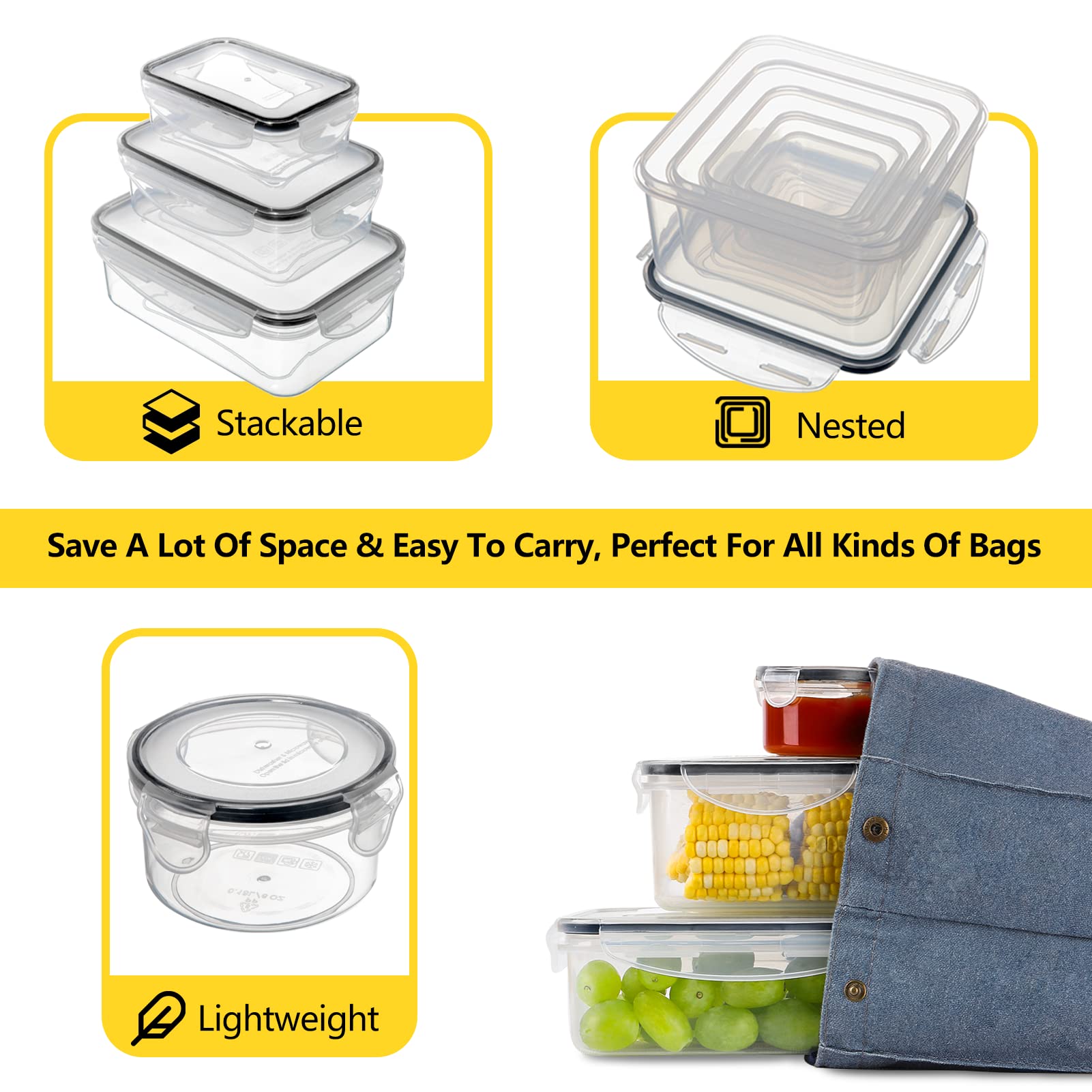 34 Pcs Food Storage Containers Set With Airtight Lids (17 Lids &17 Containers) - Bpa-Free Plastic Food Container For Kitchen Sto