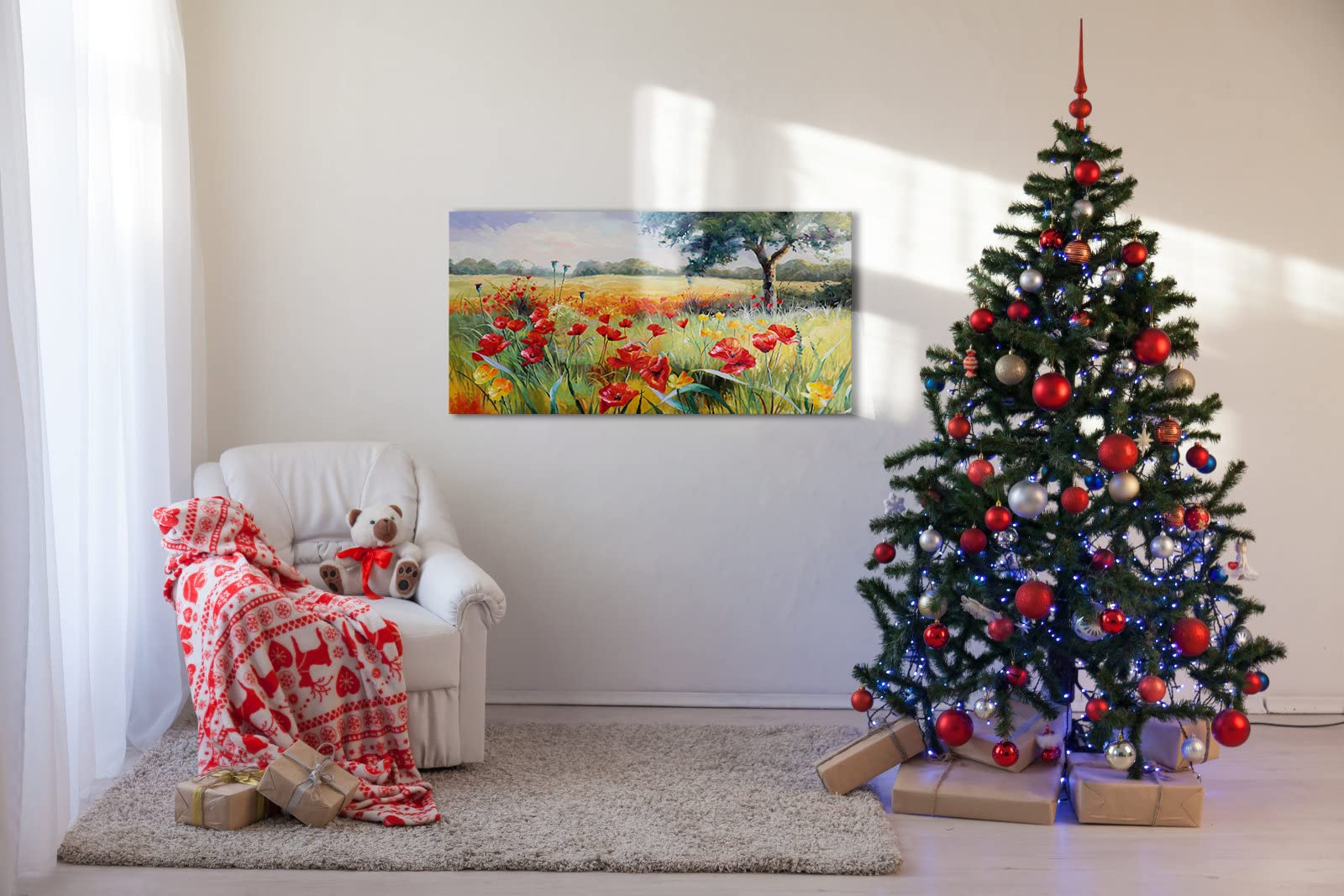 Wall Decor For Living Room Large Wall Art Green Trees Red Yellow Flowers Canvas Art Wall Decor For Bedroom Modern Home Decor Fra