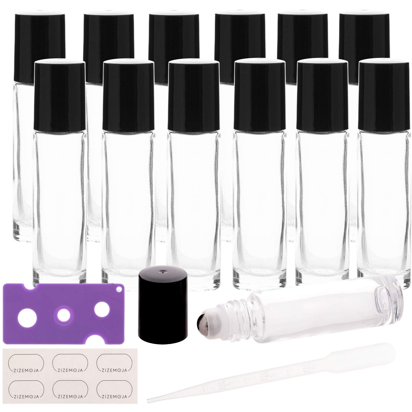 12 Pack 10Ml Essential Oil Roller Bottles, With Stainless Steel Roller Balls, 10Ml Clear Glass Roll On Bottles For Essential Oil