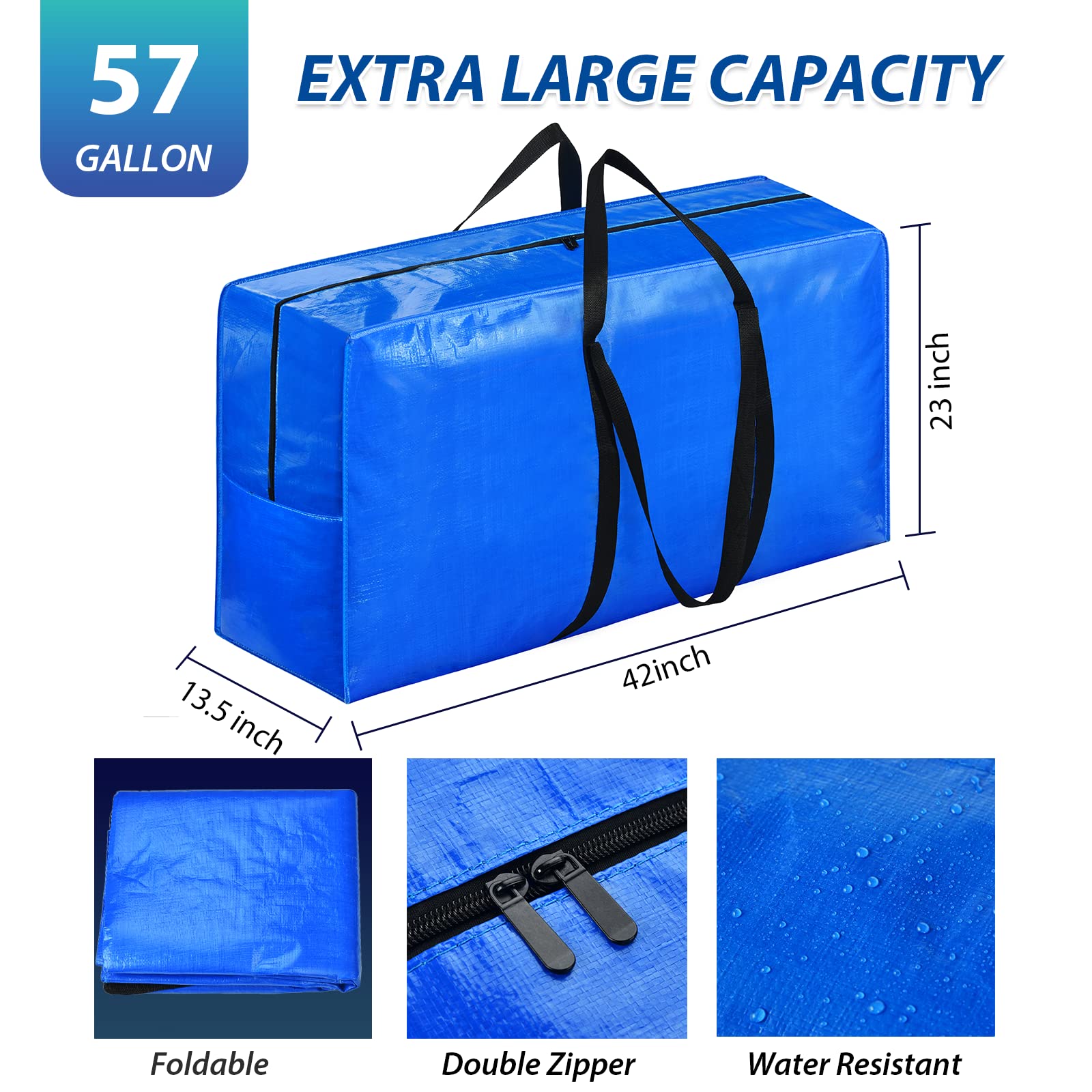 57 Gallon Extra Large Storage Bags, Xxl Jumbo Large Moving Bags Heavy Duty, Storage Totes Zippered Moving Boxes Supplies, Foldab