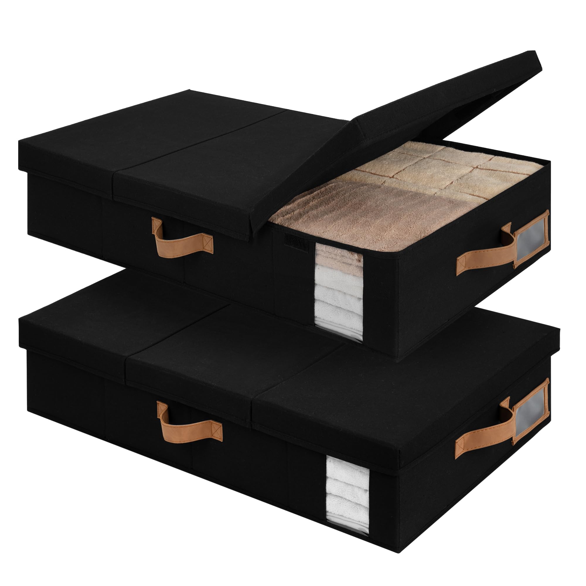 StorageWorks Under Bed Storage with Lid, Underbed Storage Containers with Handles, Underbed Organizer for Bedroom, Foldable Clot