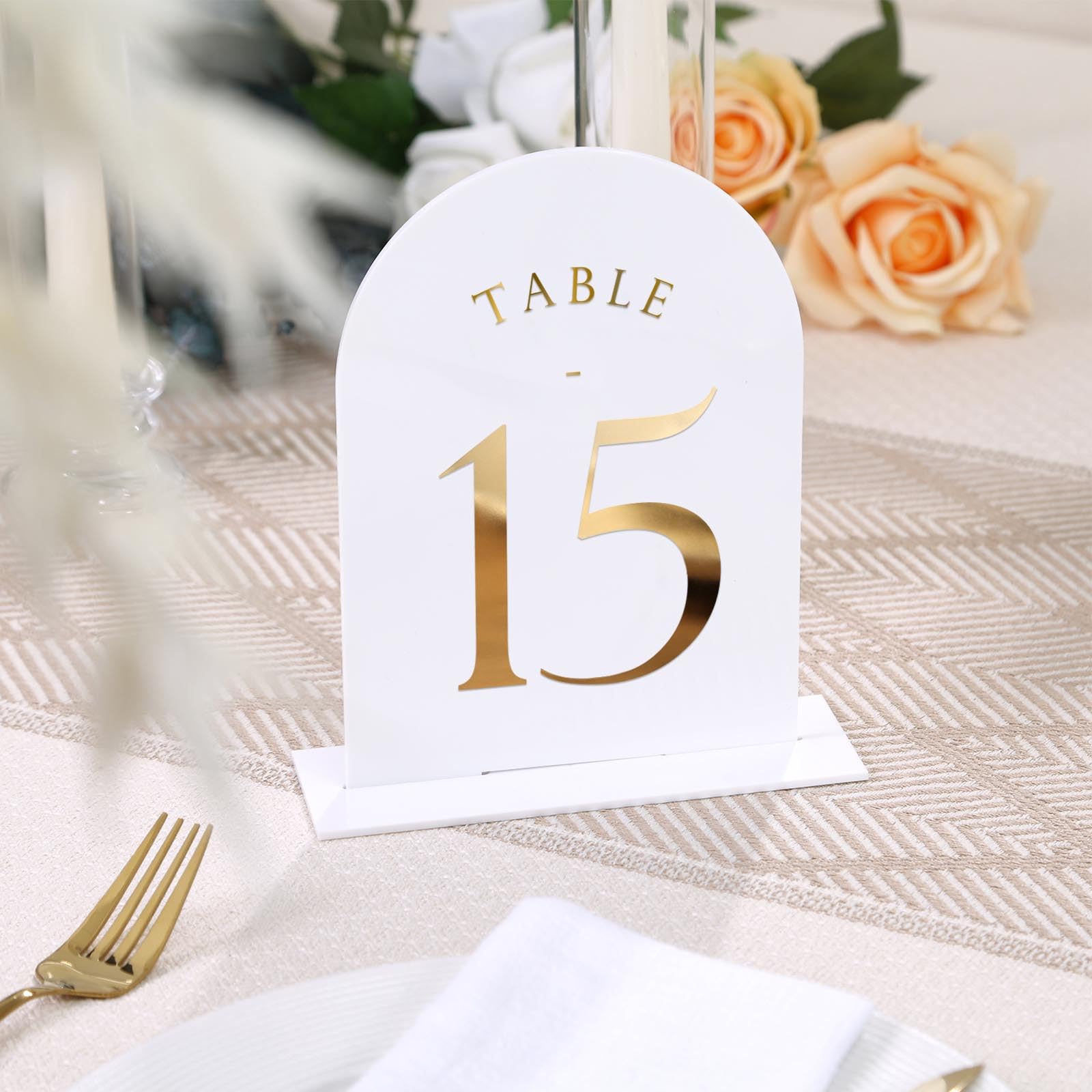 Uniqooo White Arch Wedding Table Numbers With Stands 1-20, Gold Foil Printed 5X7 Double Sided Acrylic Signs And Holders, Perfect