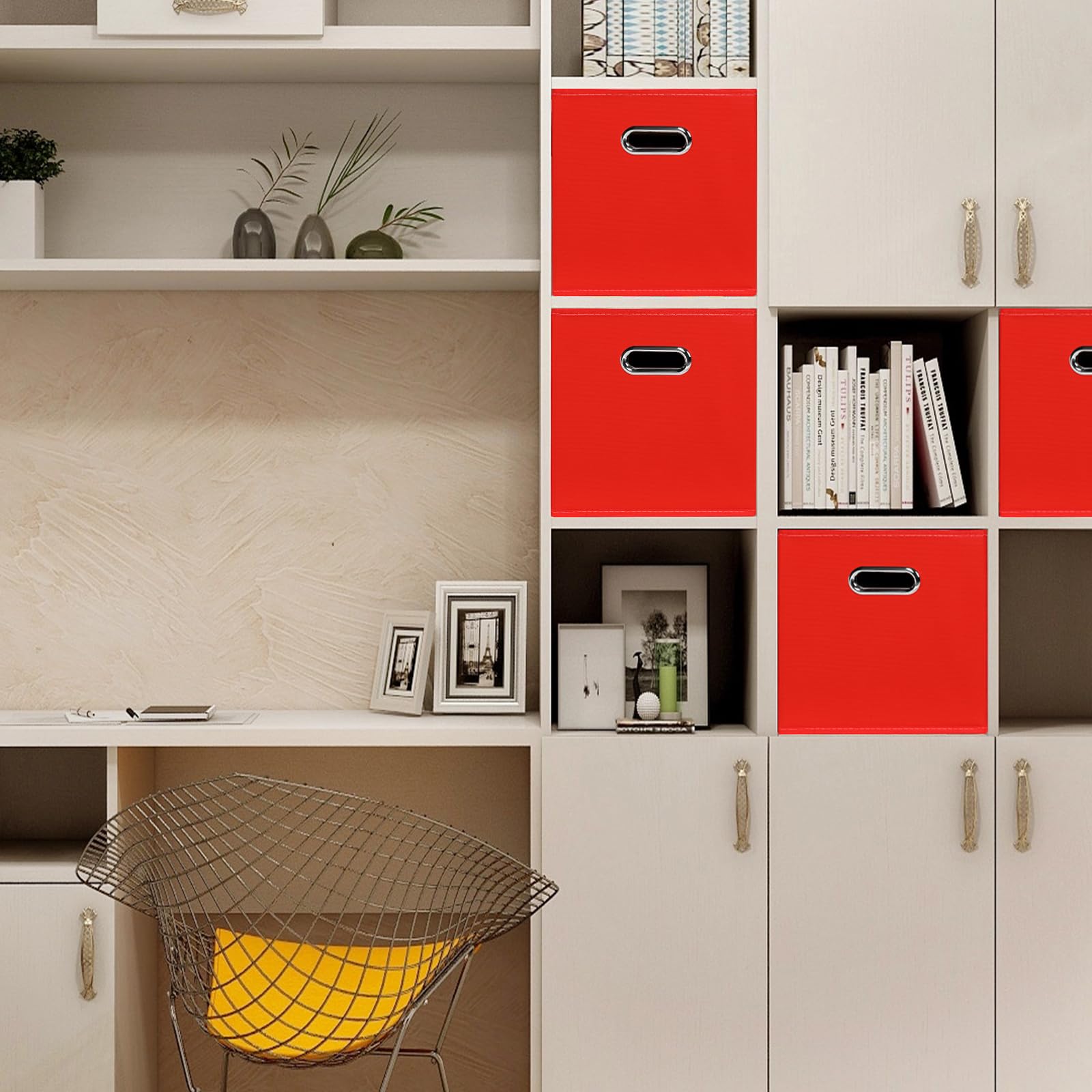 Heayeeg Black Foldable Storage Cubes Bins , Fabric Storage Box Cubes Organizer Baskets With Dual Handles For Home Organizer (Red