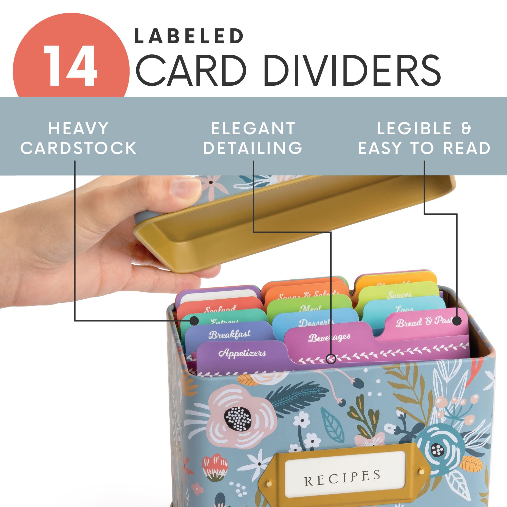 Jot & Mark Recipe Card Complete Gift Box | Decorative Recipe Tin Box (Garden Floral)