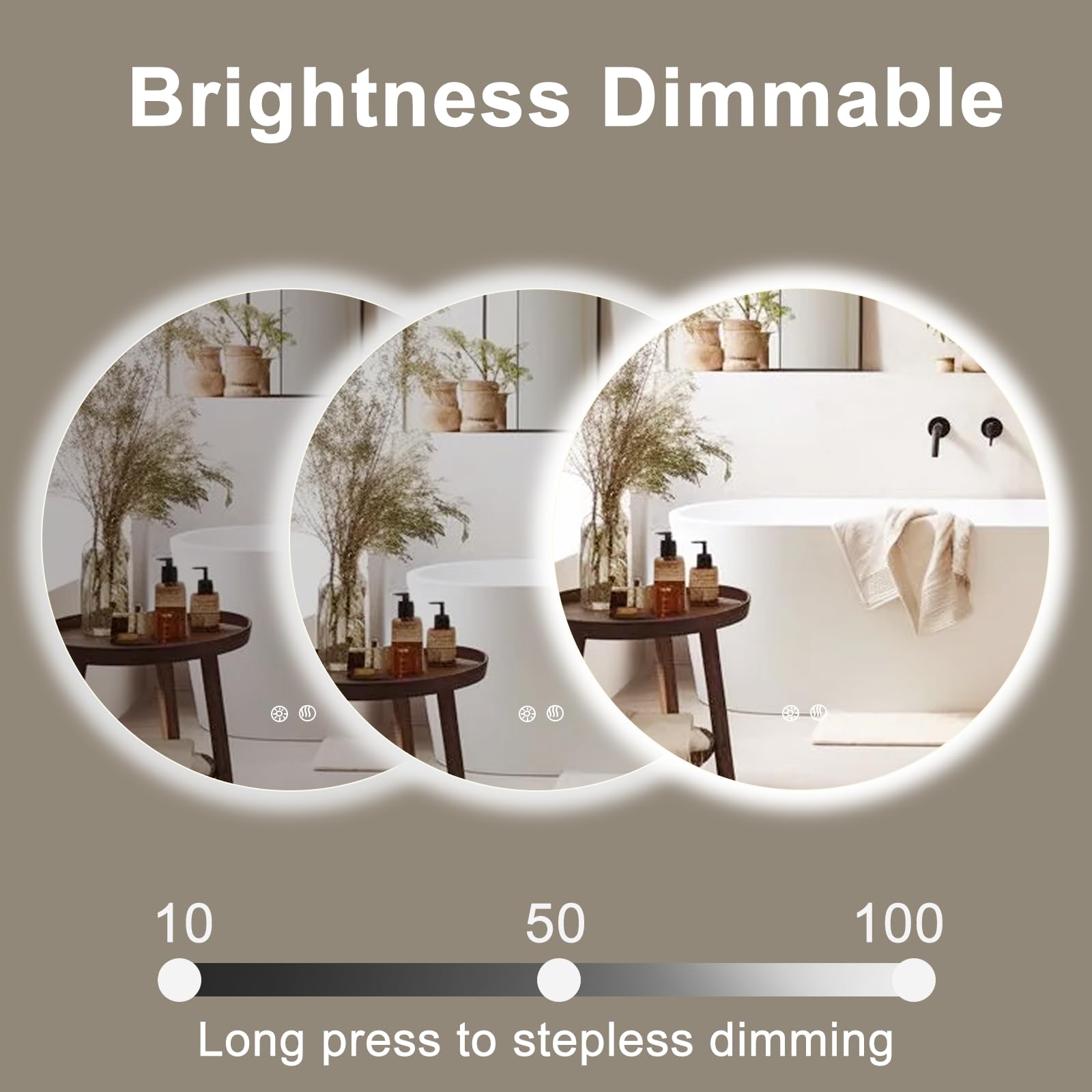 BuLife 32 Inch Round LED Bathroom Mirror Backlit Anti-Fog Wall Mounted Lighted Bathroom Vanity Mirror 3 Colors Light Dimmable Sm