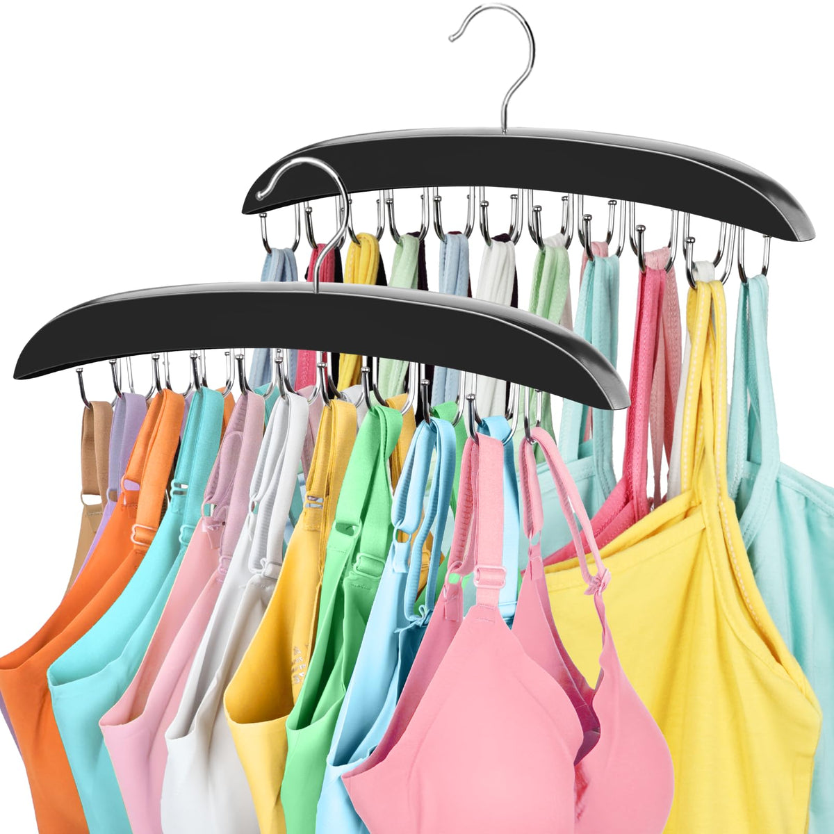 2 Pack Bra Organizer For Closet, 360 Rotating Bra Hanger Space Saving W/20 Foldable Metal Hooks, Tank Top Hanger Closet Organize