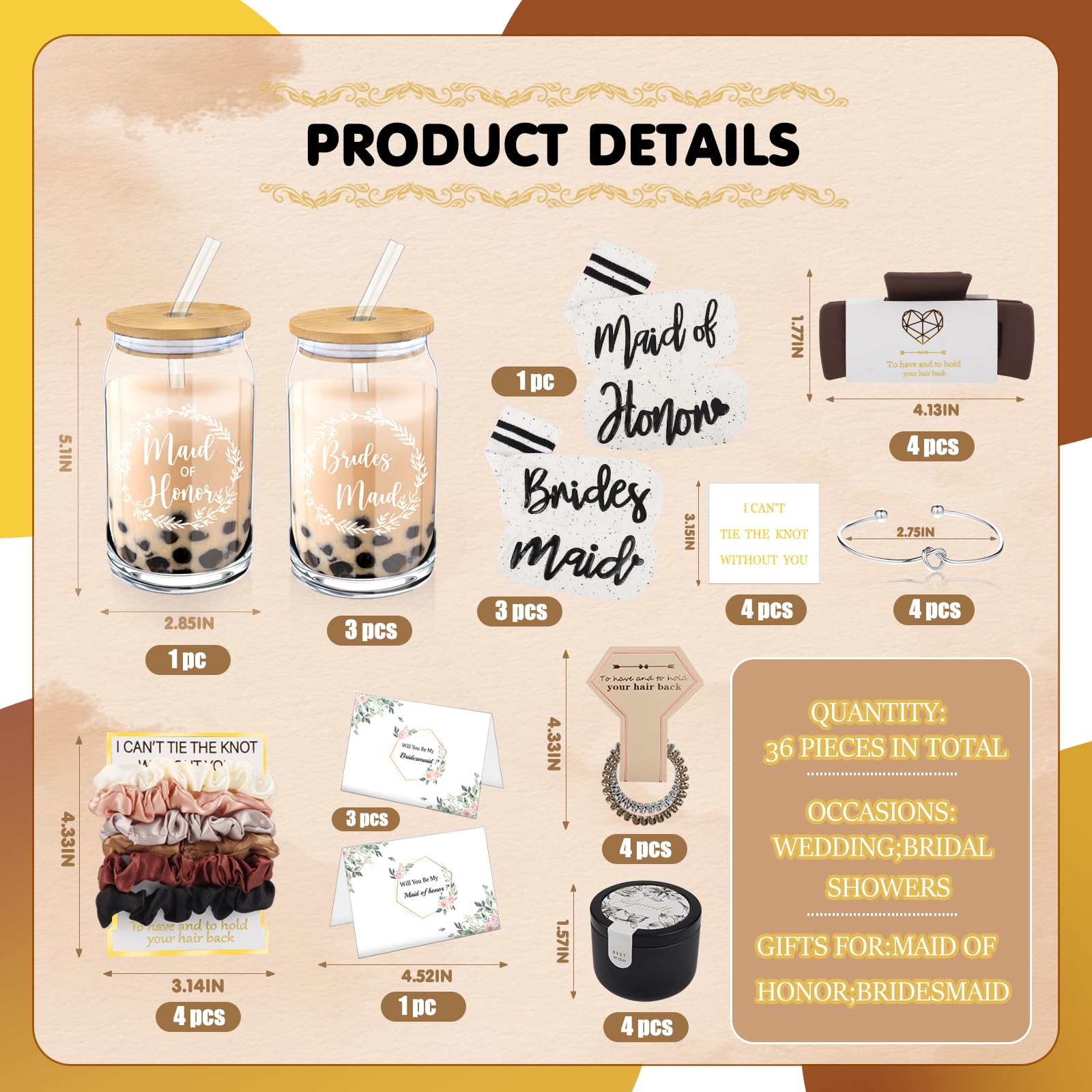 Mhoel 40Pcs Bridesmaid Proposal Box Gifts Set Of 4 Will You Be My Maid Of Honor Proposal Gifts Set Rectangular Hair Clips Soft S