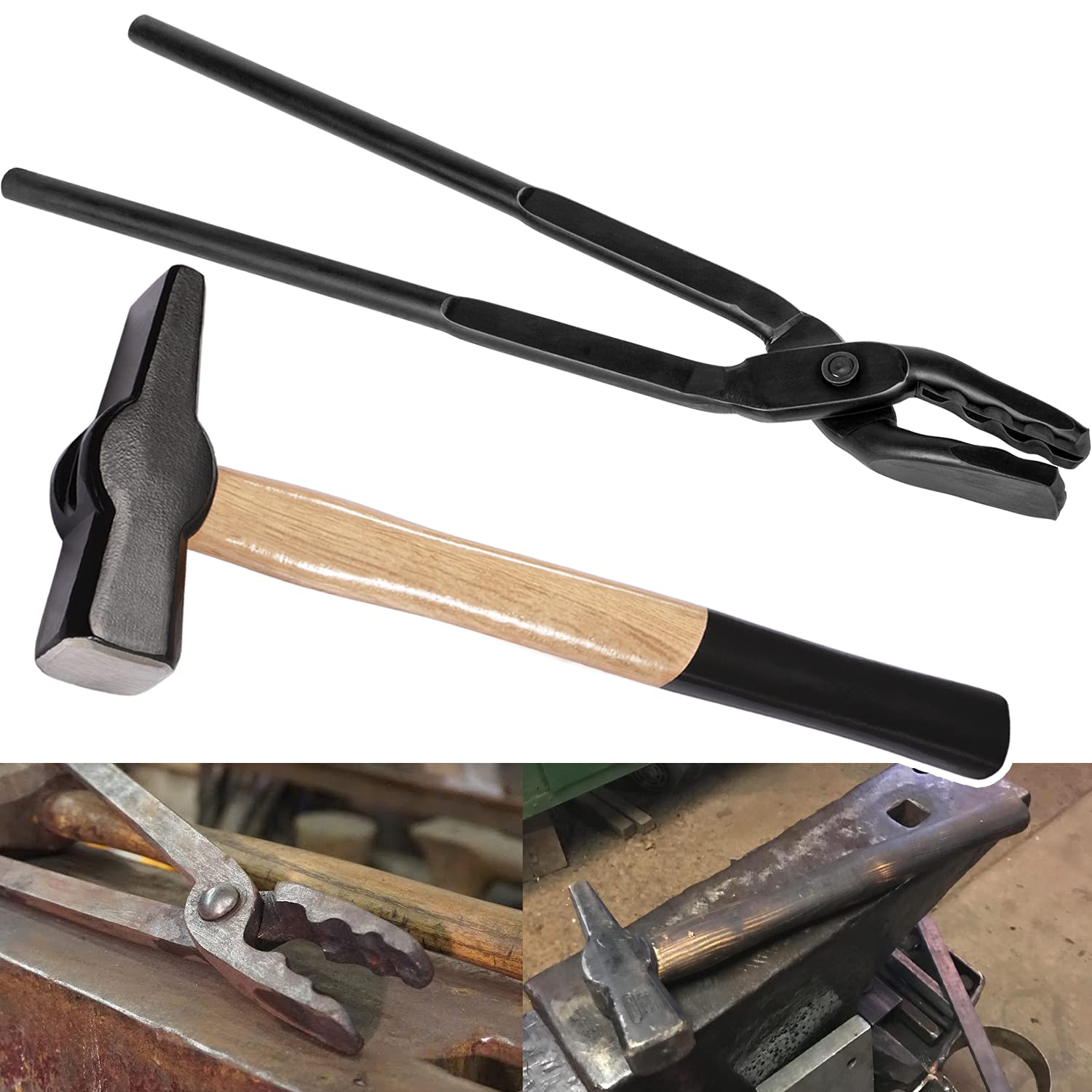 Blacksmith 15    Wolf Jaw Tongs And Hammer Tool Set Essential Tools For Blacksmith Bladesmith Forge