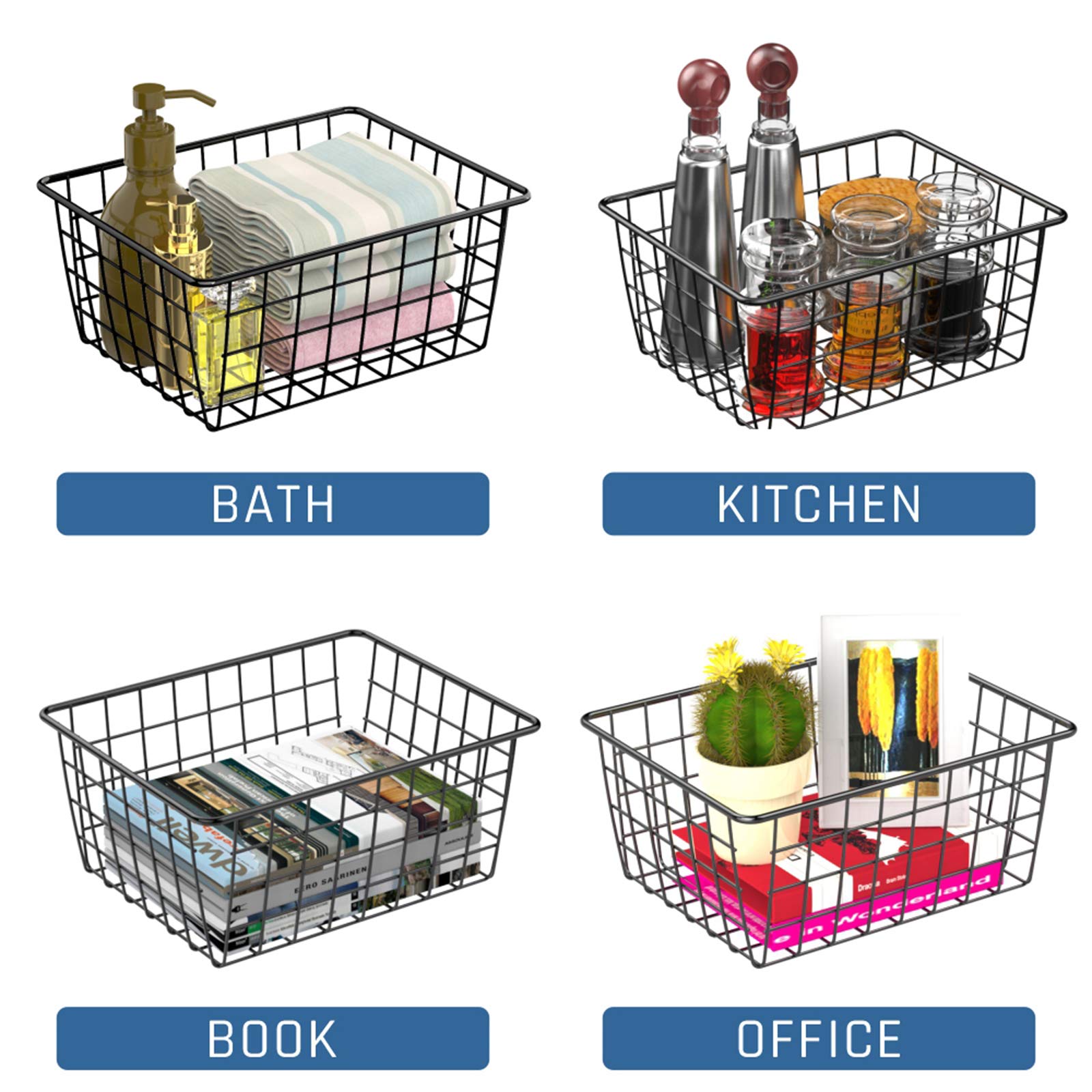 Pantry Organizer, Ispecle 4 Pack Small Pantry Organizers And Storage With Handles, Sorting Storage Easy Access Durable Wire Bask