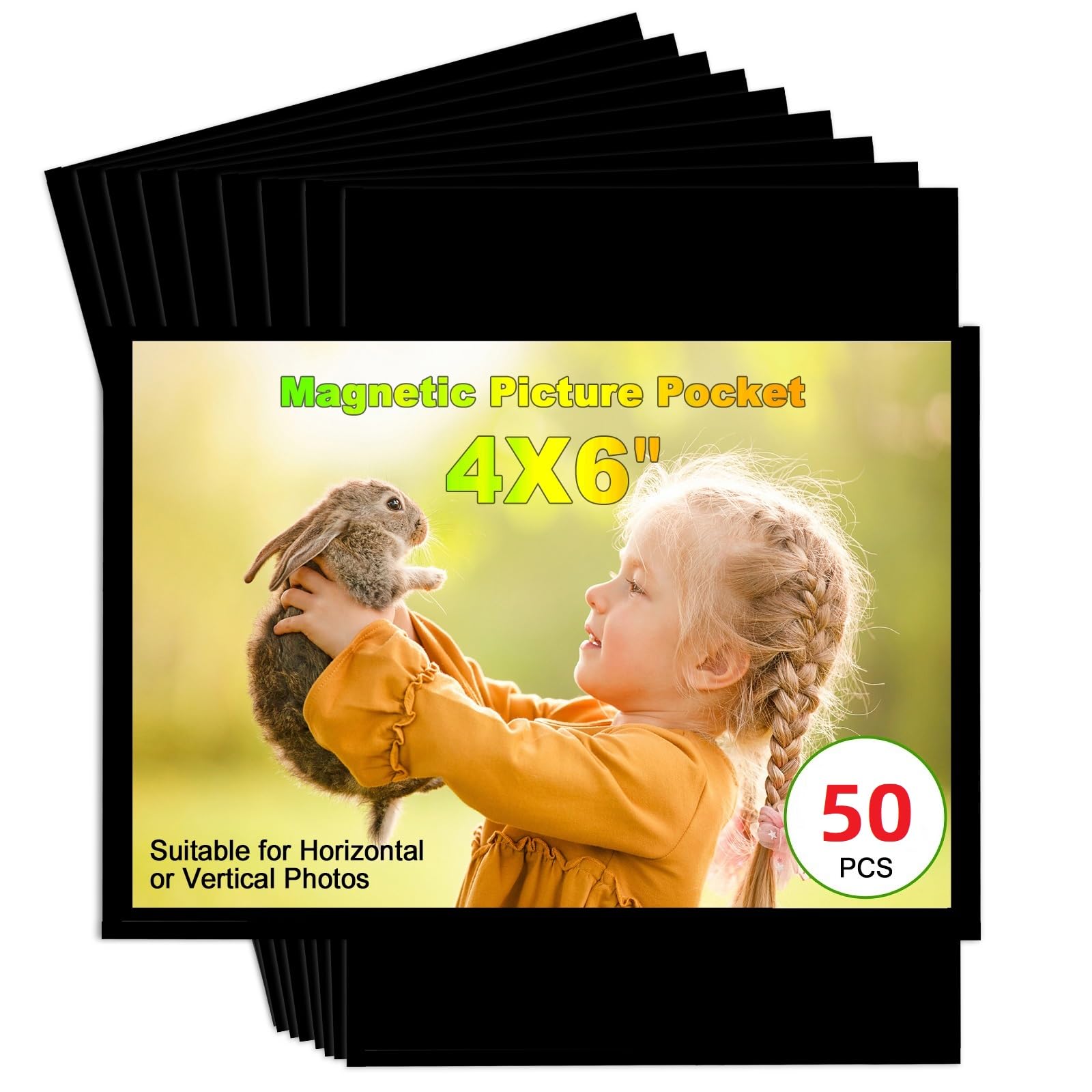 CHUNNIAO Black Magnetic Picture Frame 4X6 for Refrigerator-50 Pack,Black Photo Magnets Sleeves,Bulk Holders for Classroom