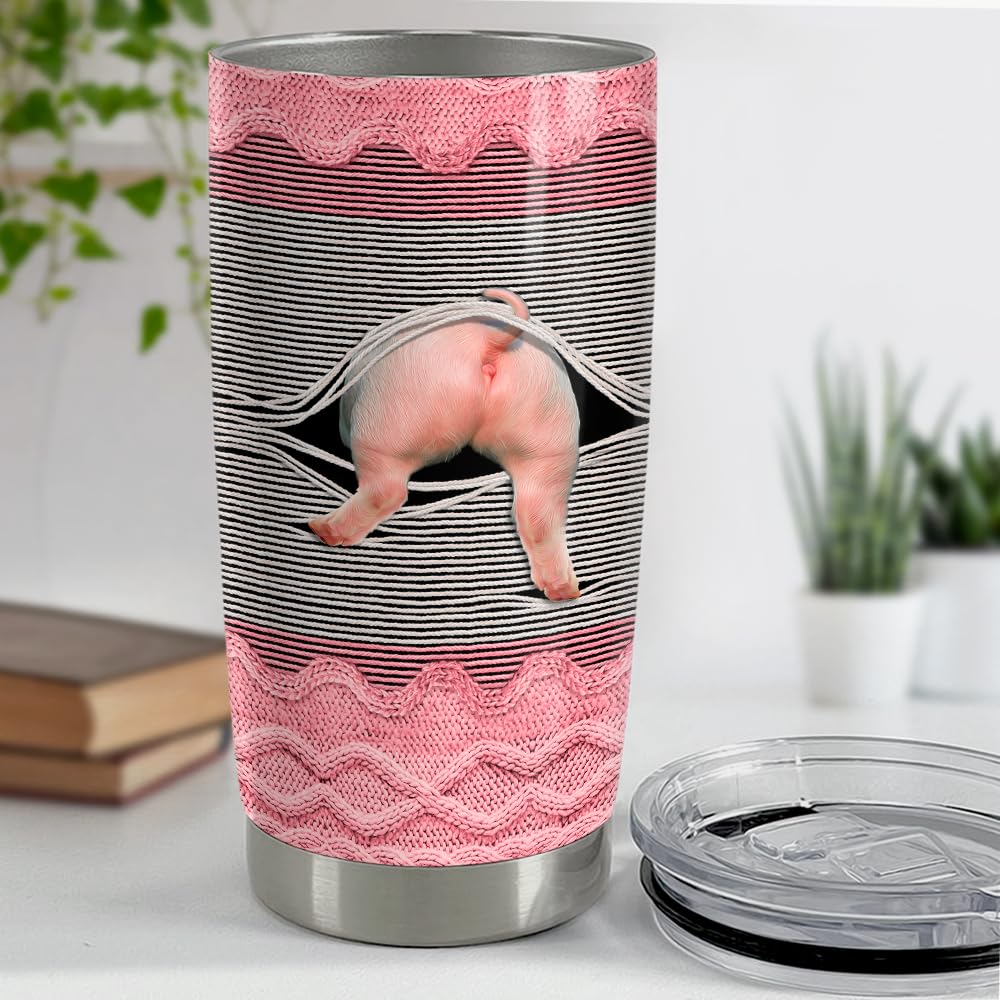 SANDJEST Pig Tumbler 20oz Stainless Steel Insulated Tumblers Coffee Travel Mug Cup Funny Pig Gifts for Women Girls Gift for Birt
