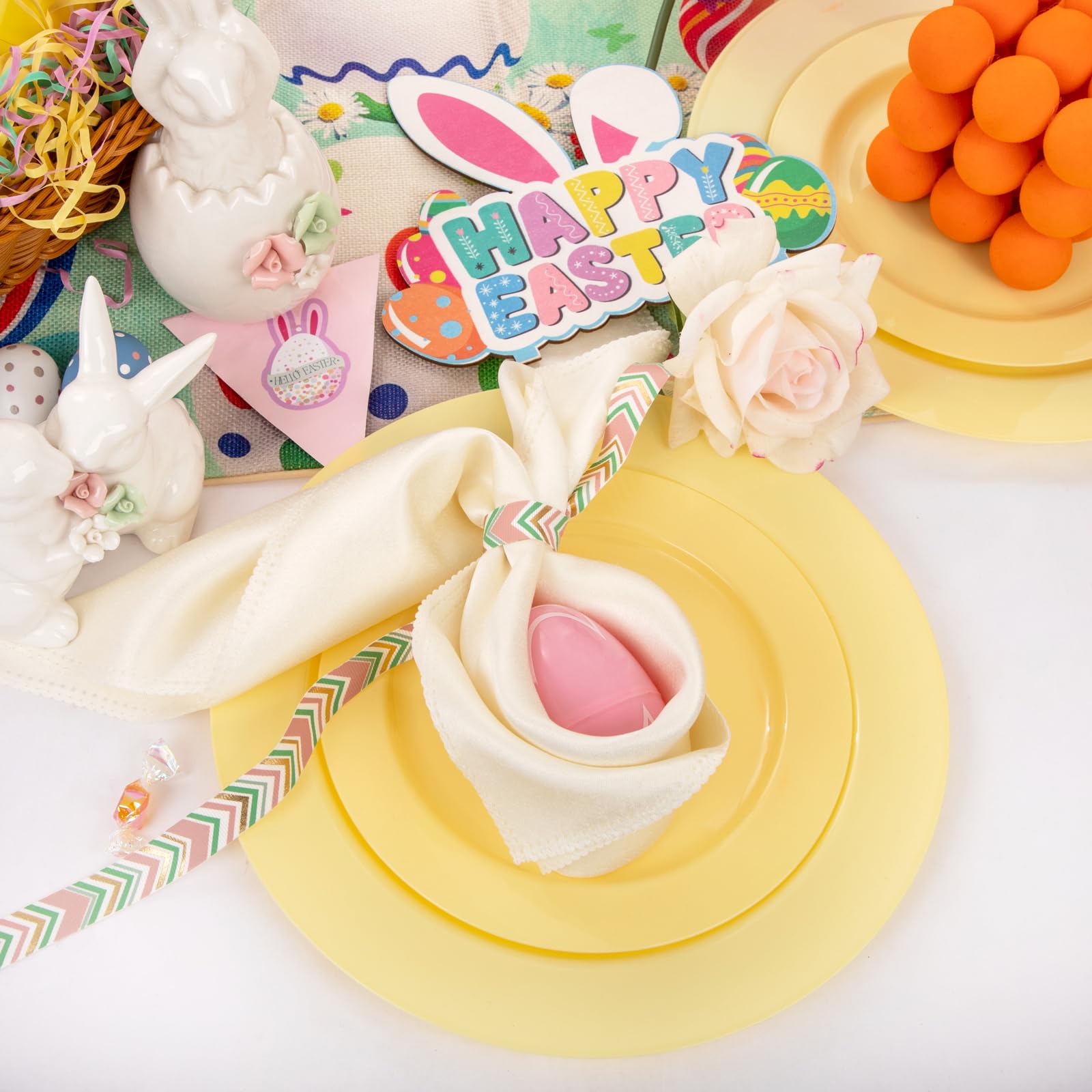FLOWERCAT 60PCS Yellow Plates - Heavy Duty Yellow Plastic Plates Disposable for Party/Wedding - Include 30PCS 10.25inch Yellow Dinner Plates and 30PCS 7.5inch Yellow Dessert/Salad Plates