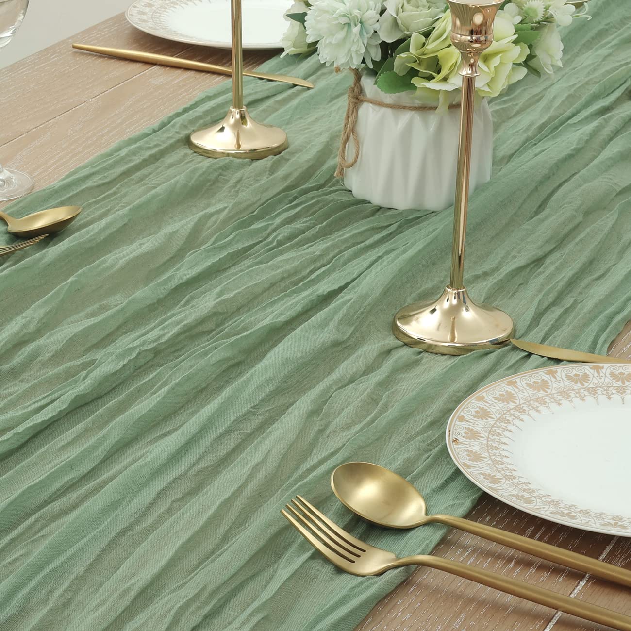 Socomi Cheesecloth Table Runner 14Ft Gauze Boho Rustic Sage Green Cheese Cloth Table Runner For Wedding Bridal Shower Thanksgivi
