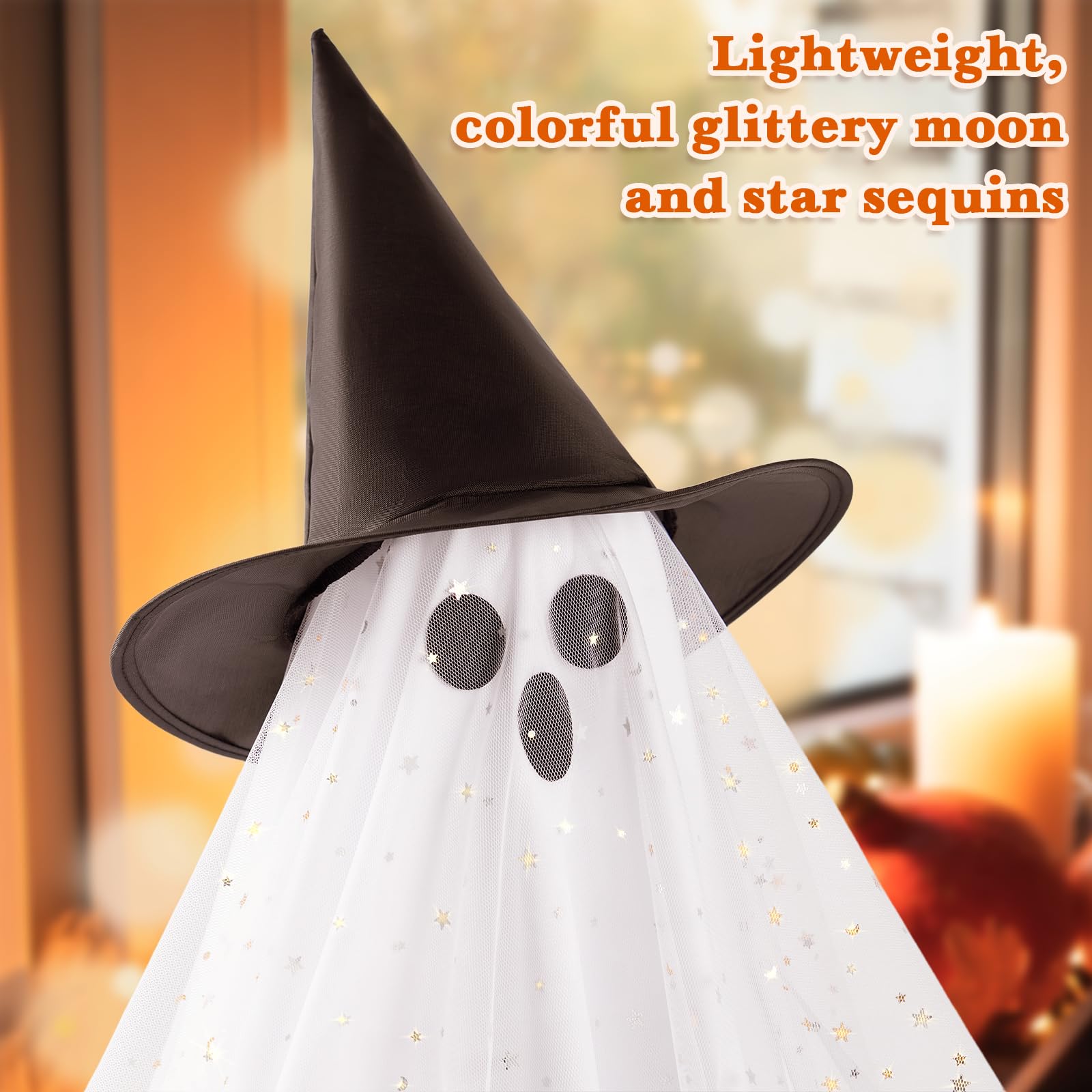 2Pcs Halloween Ghosts Decorations Indoor - Light Up Ghost Crafts with Sequined Netting, Cute Halloween Party Decorations, Spooky