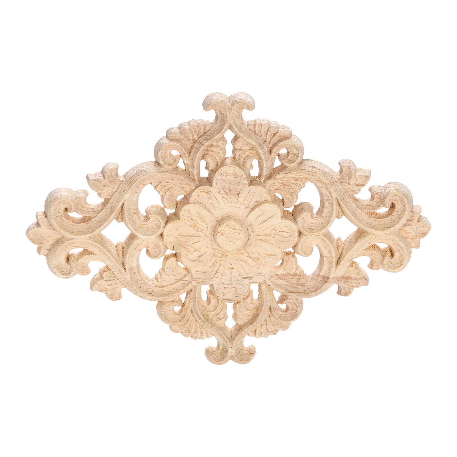 Wood Carved Appliques, 1Pc Wooden Decorative Onlays, Muxsam Unpainted Furniture Center Decals For Cabinet Dresser Bed Door Wall