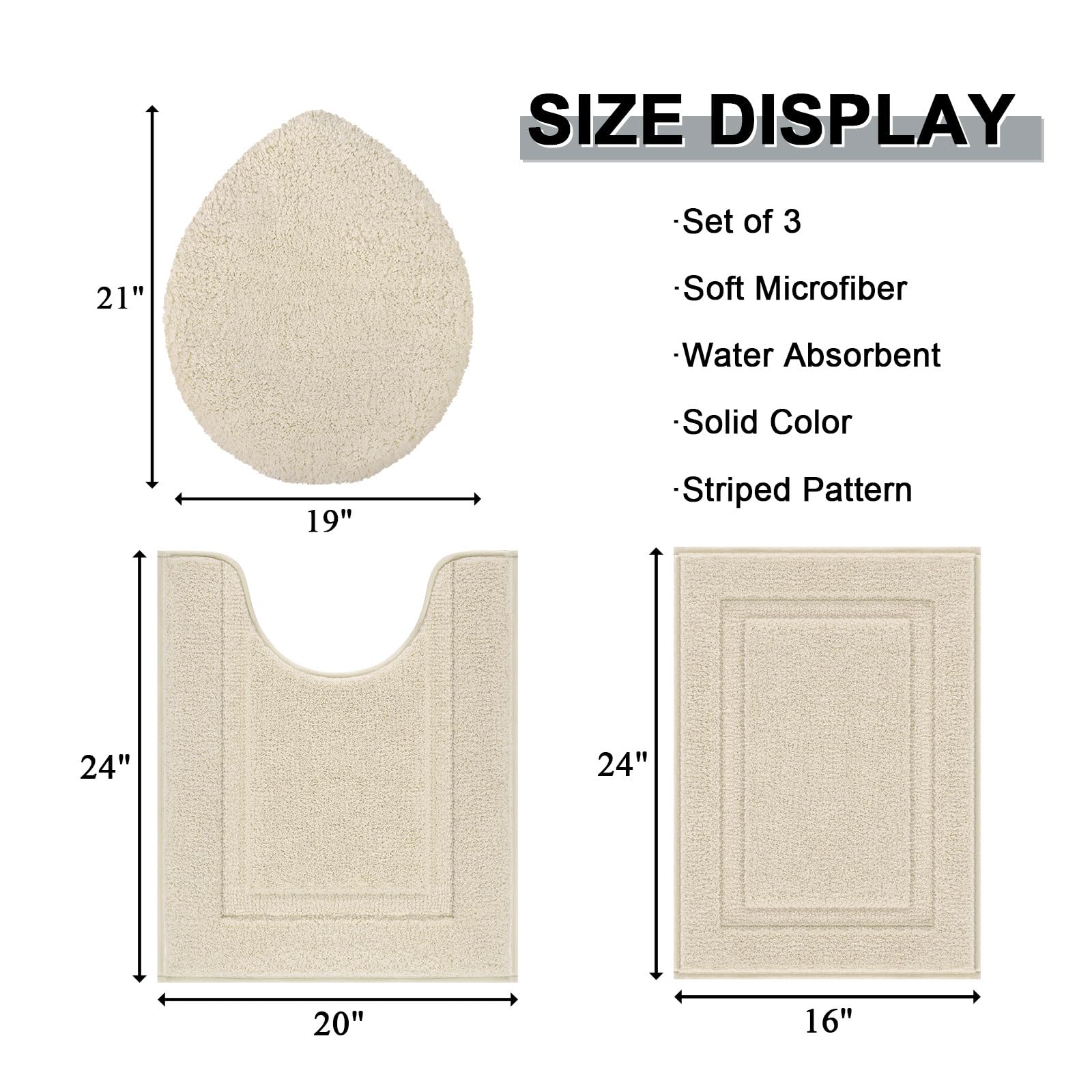Shacos Microfiber Bathroom Rugs Set Of 3 With Toilet Lid Cover Non Slip Washable Bath Mat Absorbent Bathroom Carpet 16''X24''+U