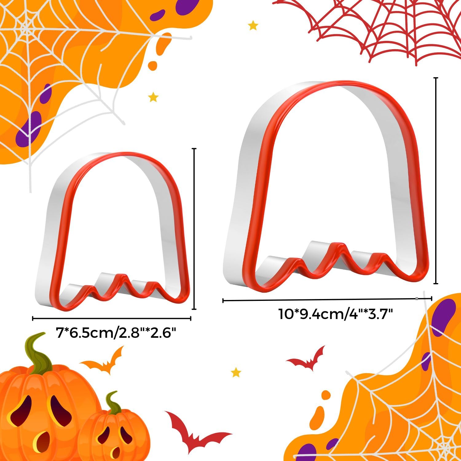 Crethinkaty 2 Pieces Halloween Ghost Cookie Cutter Set Small And Large Size With Soft Pvc Edge Halloween Cookie Cutters For Baki