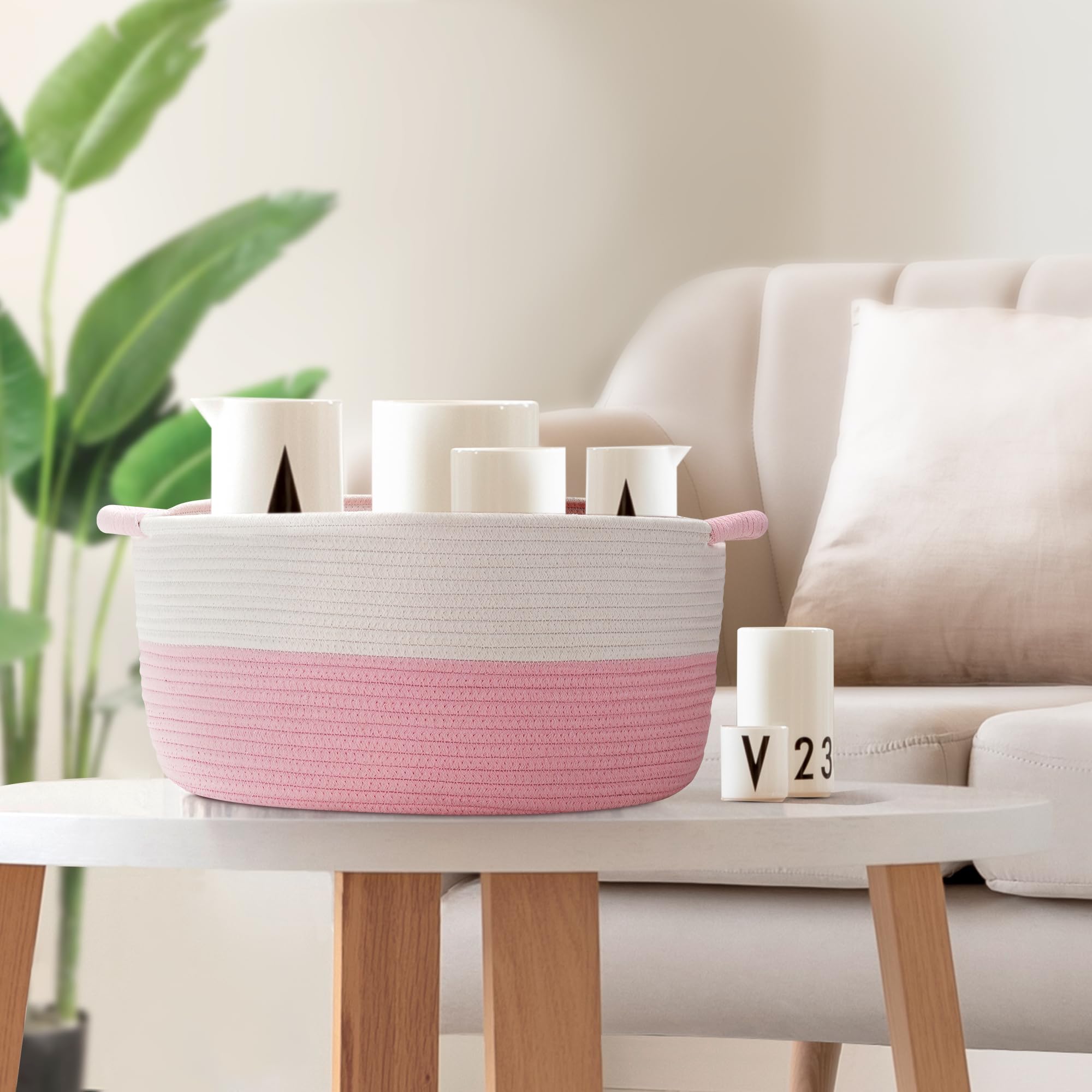 Hifeasts Cotton Rope Storage Basket With Handles, 17 ''L X 12.5'' W X 8.5 ''H, Home Decor Basket, Towel Basket, Book & Magazine