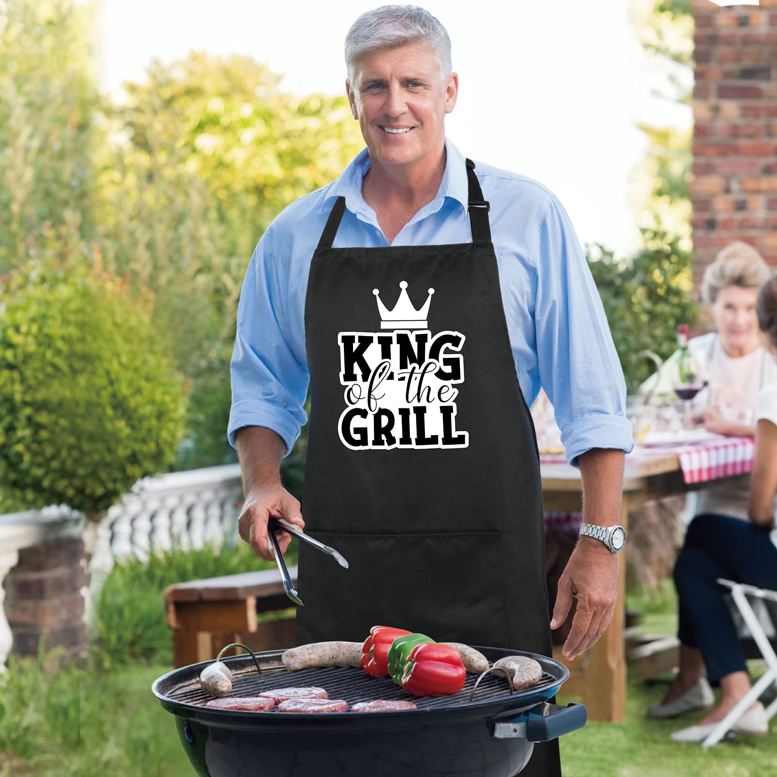 Xornis 100% Cotton Funny Aprons King Of The Grill With 2 Pockets Bbq Grilling Adjustable Bib Aprons Gifts For Men Husband Dad Fr