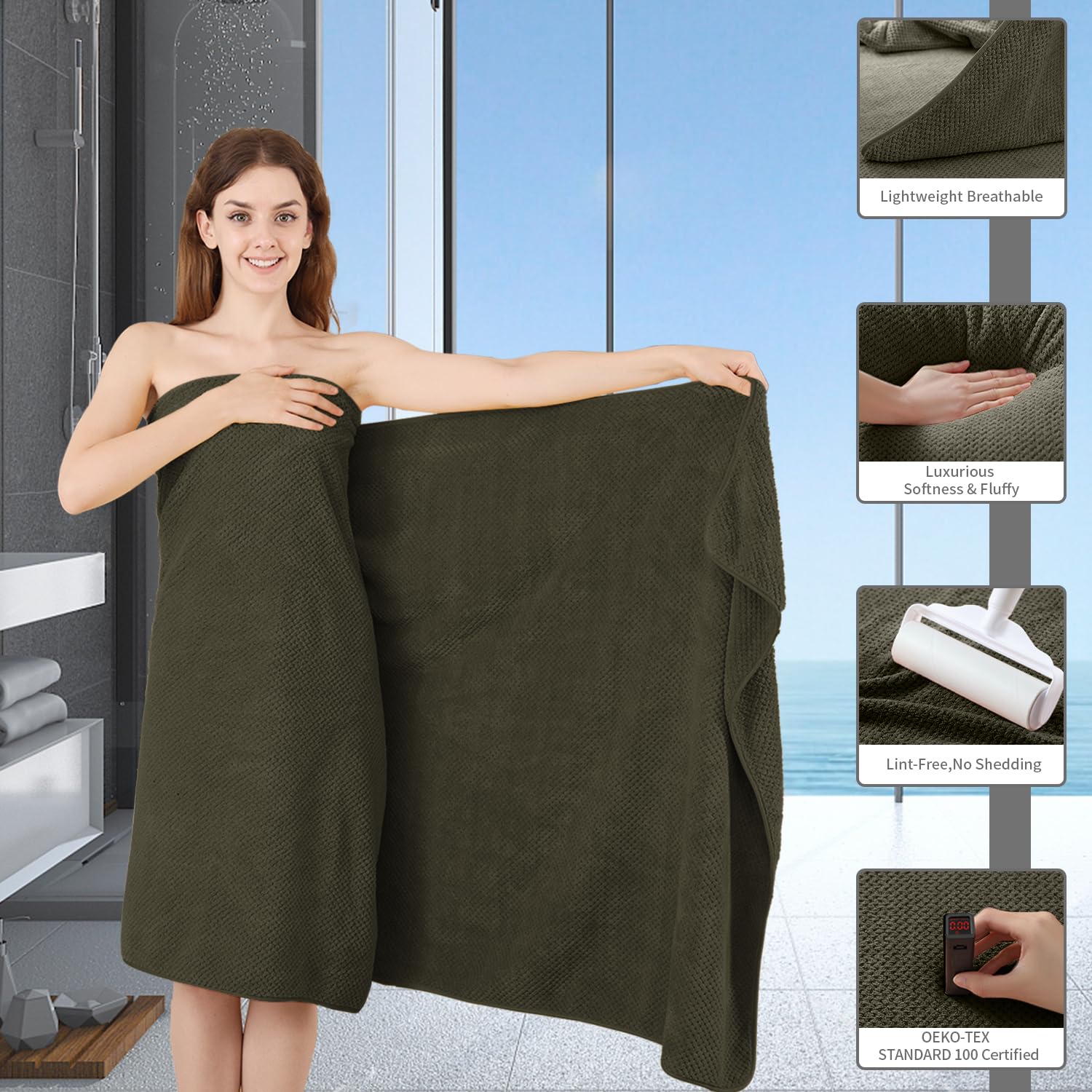 8 Piece Bathroom Towel Set Brown |2 Oversized Large Bath Towels Sheet,2 Hand Towels And 4 Washcloths| 600Gsm Ultra Soft Luxury P