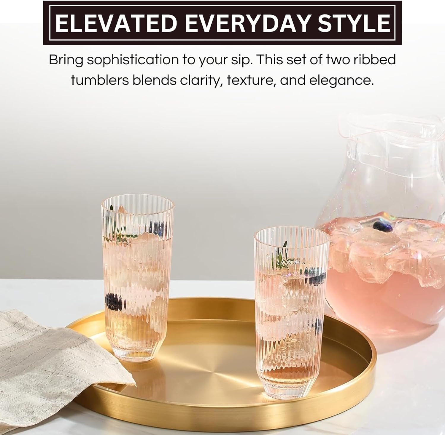 Khen Shatterproof Acrylic Ribbed Drinking Glasses Set of 2