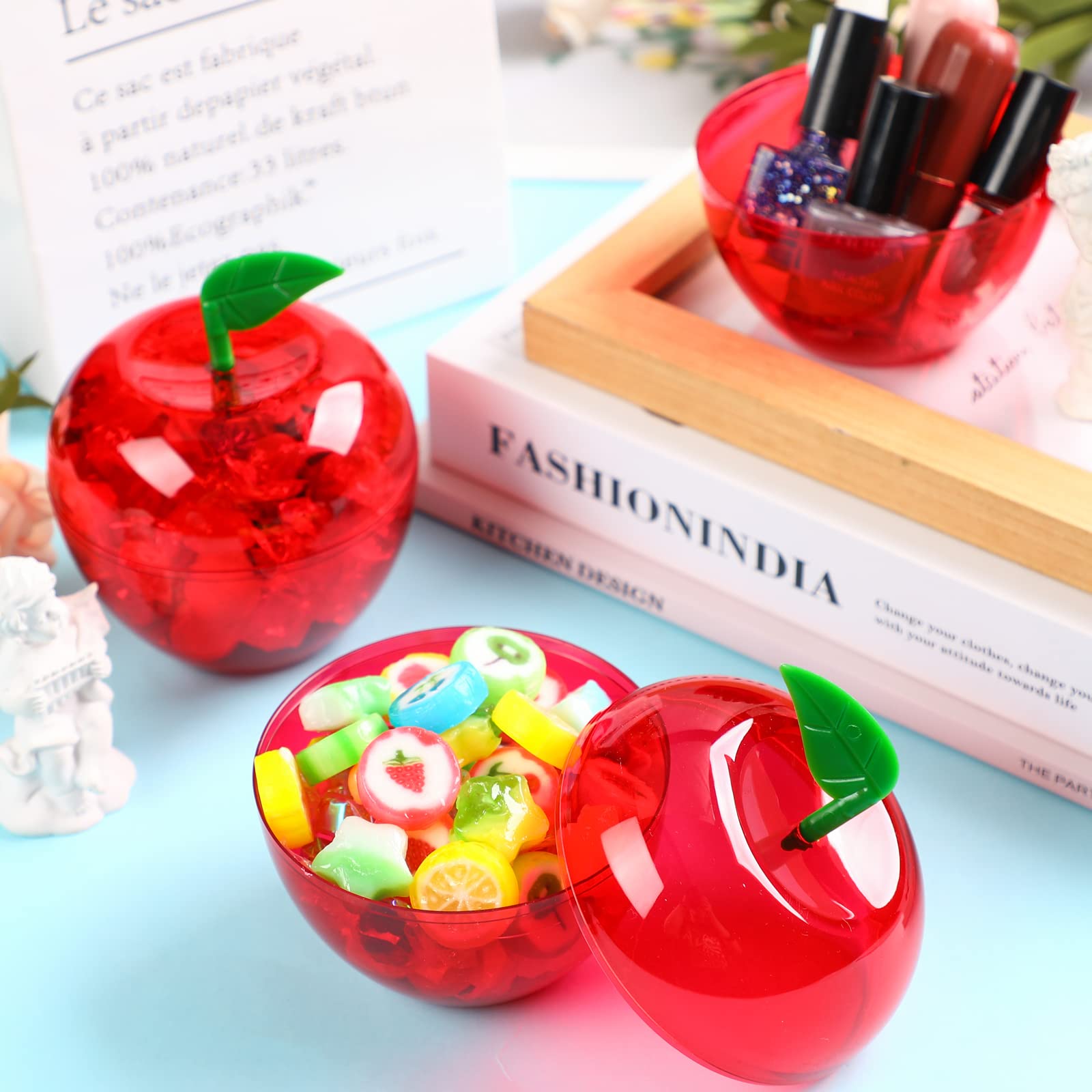 Tanlade Plastic Apple Container Valentine Apple Container Teacher Gifts Bulk Back To School Candy Holder Snow Party Apple Decora
