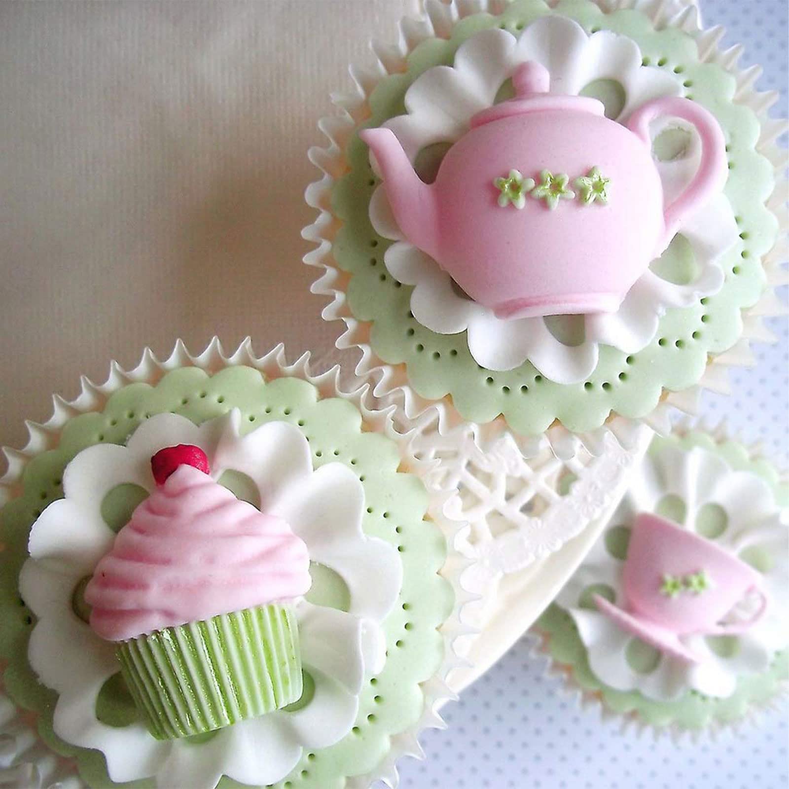 Tea Party Silicone Molds 2 Pcs, Afternoon Tea Chocolate Fondant Mold For Cake Decoration, Candy Sugar, Cupcake Topper, Cake Pop,