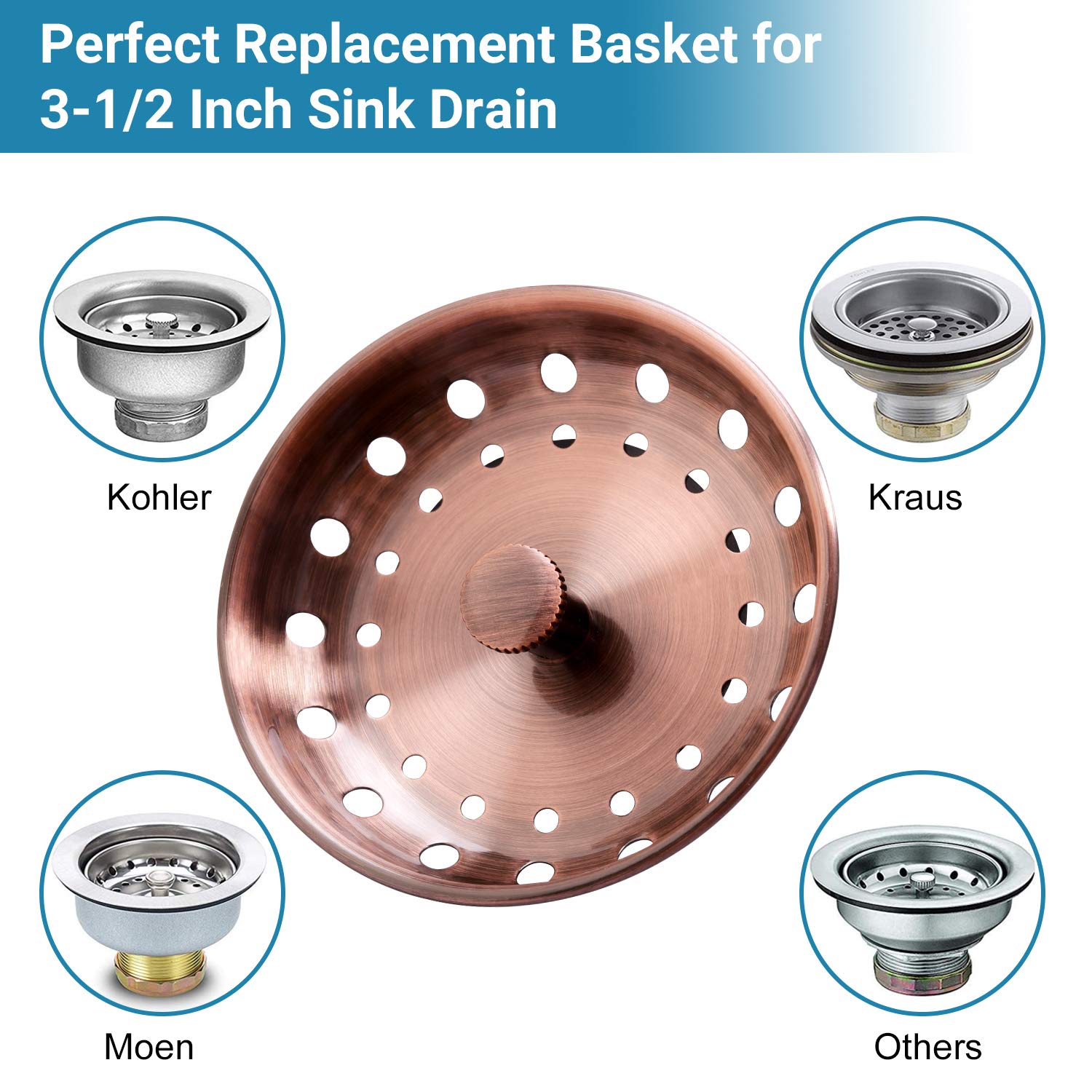Kone Copper Kitchen Sink Strainer Basket, 2 Pcs Stainless Steel Antique Copper Sink Drain Strainer And Sink Stopper For Standard