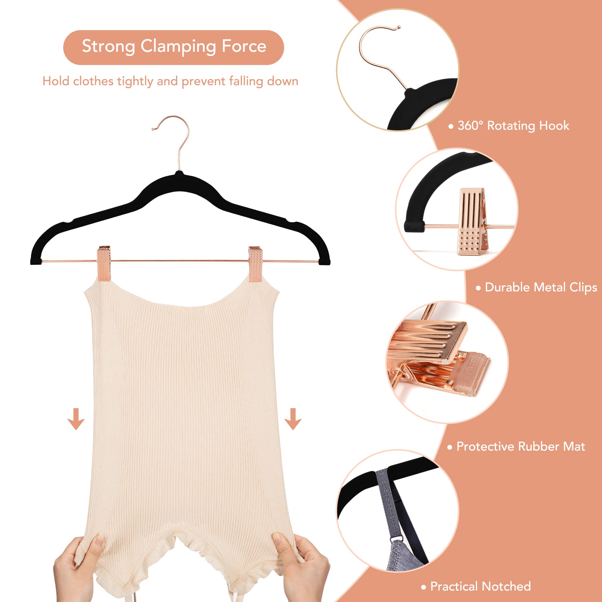 House Day Velvet Pants Hangers With Clips 24 Pack, Ultra Thin Non Slip Velvet Skirt Hangers With Rose Gold Hooks Space Saving Cl