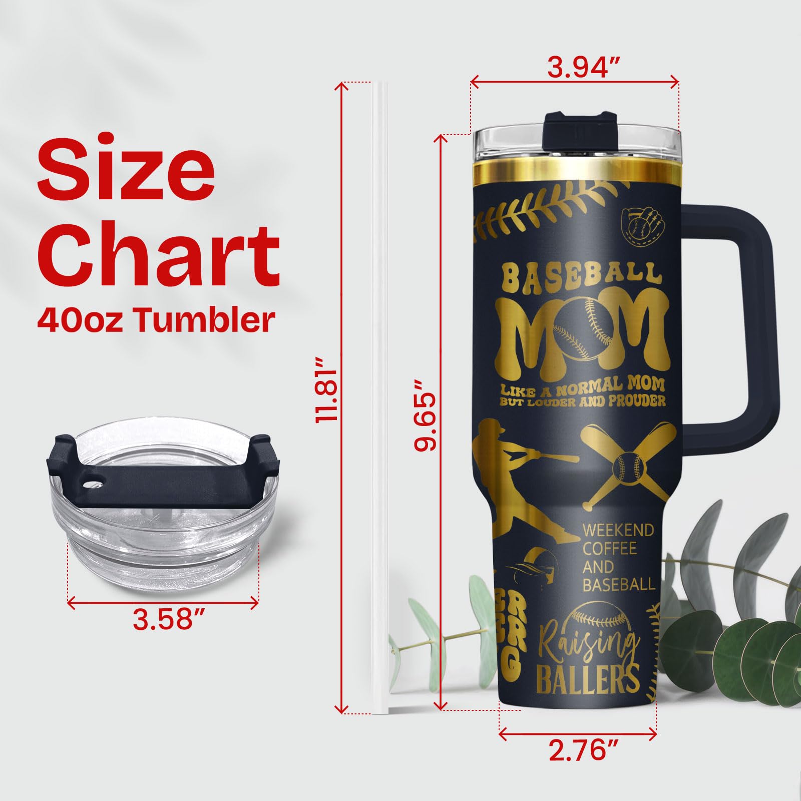 34HD Baseball Mom Gifts for Mothers Day Birthday, Baseball Mom Tumbler with Handle and Straw, 40oz Insulated Mommy Coffee Mug Co