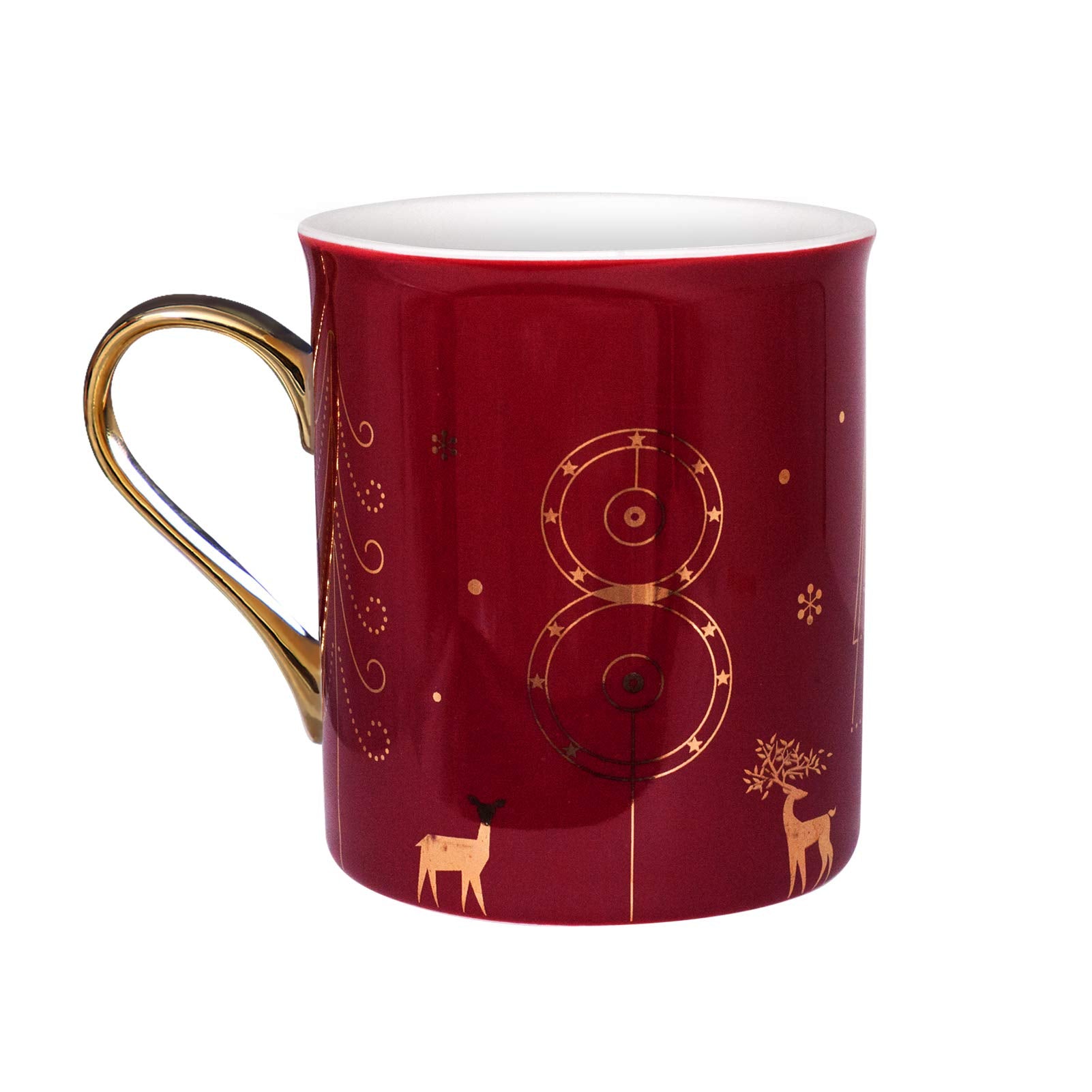 WAVEYU Christmas Cute Ceramic Coffee Mug with Golden Handle Decorative Coffee Cup for Women for Ideal Gifts, 10 OZ(Red)