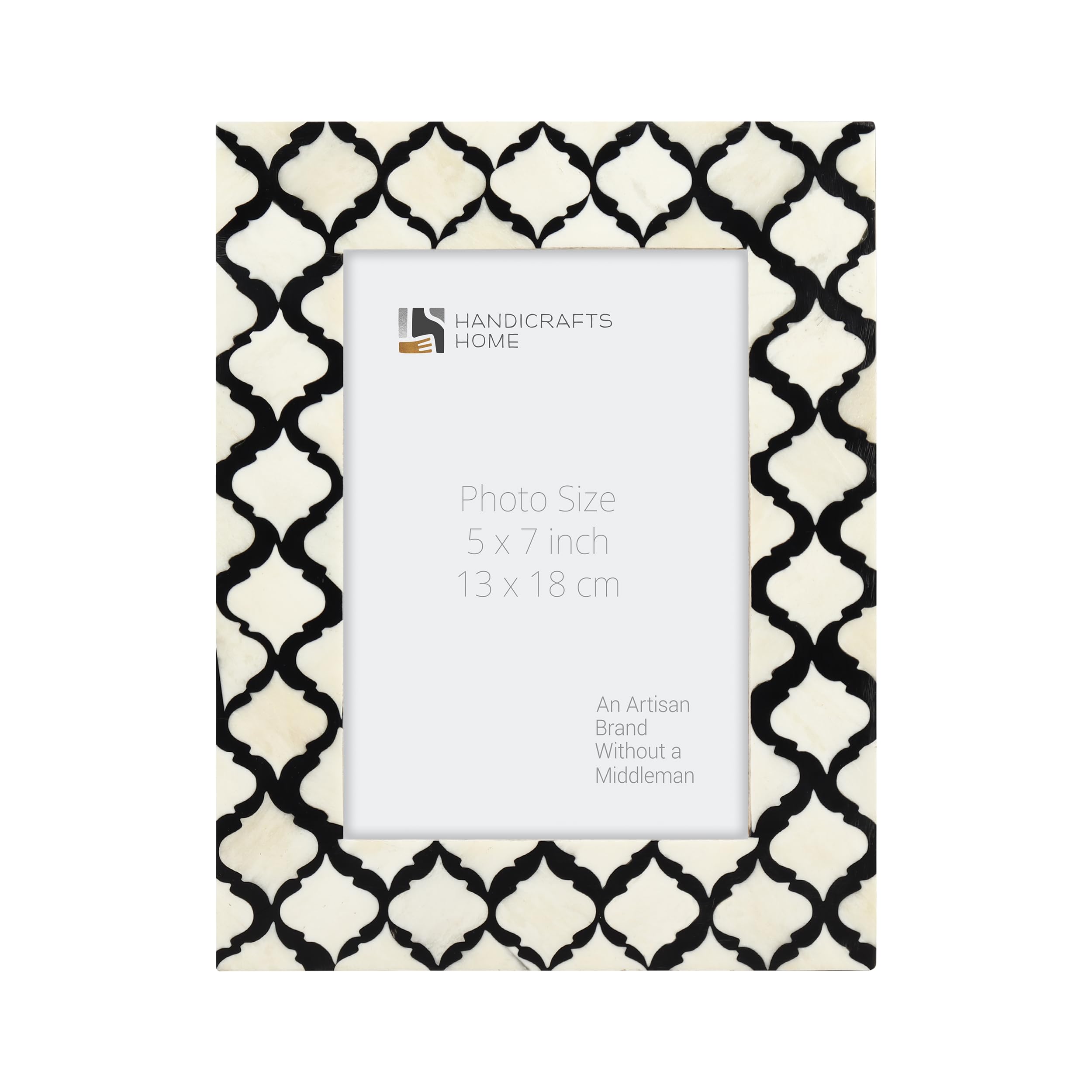 Picture Photo Frame Moorish Damask Moroccan Arts Inspired Handmade Naturals Bone Frames Photo Size 5x7, Black White