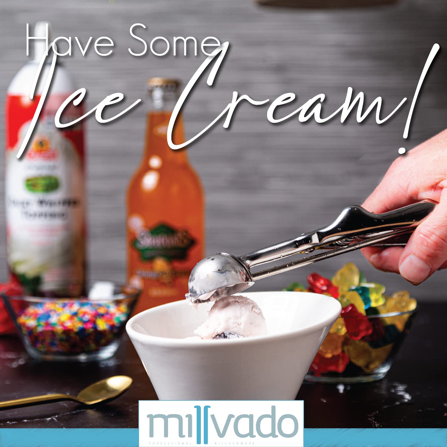 Millvado Stainless Steel Ice Cream And Cookie Scoop | Extra Small Sized Scoop, Spring Loaded Lever Design, For Sorbet, Melon, Me
