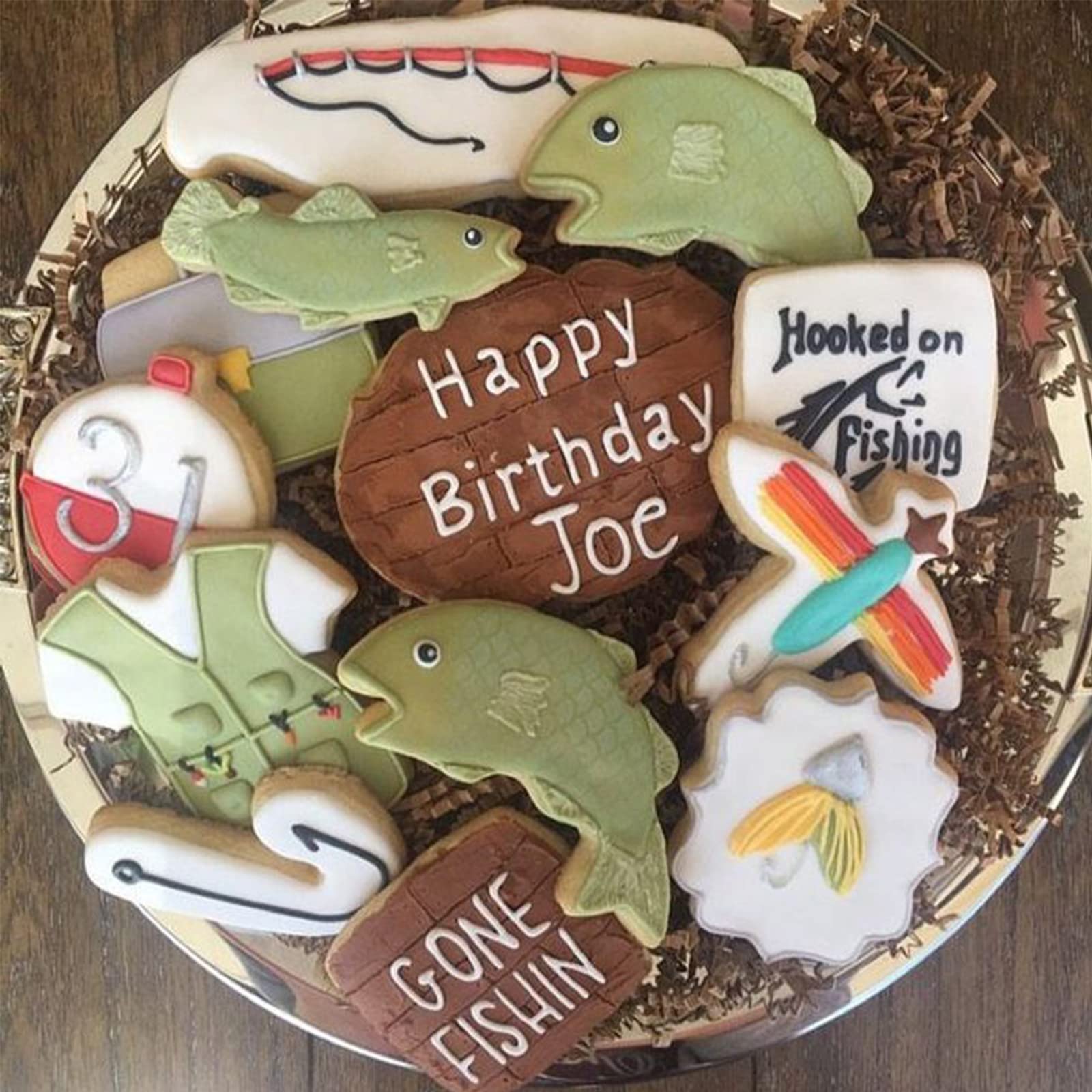 Gone Fishing Cookie Cutter Set With Stainless Steel Sports Jersey, Fish, Candy Cane, Fishing Bobber For Fisherman Fishing Themed