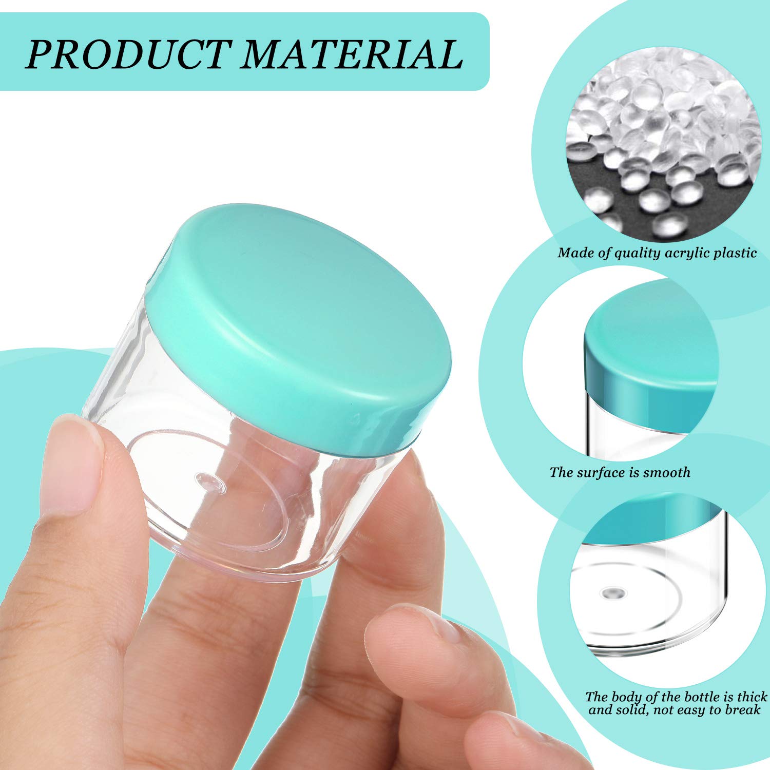 20 Pieces Round Pot Jars Plastic Cosmetic Containers Set With Lid For Liquid Creams Sample, 20 Ml/ 0.7 Oz (Teal Lid)
