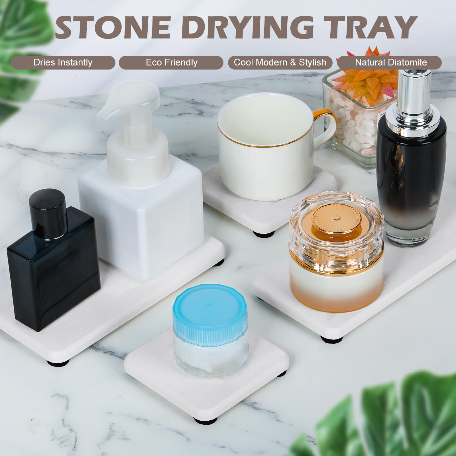 4Pcs Water Absorbing Stone Tray For Sink, Fast Drying Stone Sink Tray, Water Absorbent Diatomite Tray, Stone Soap Tray, Diatomac