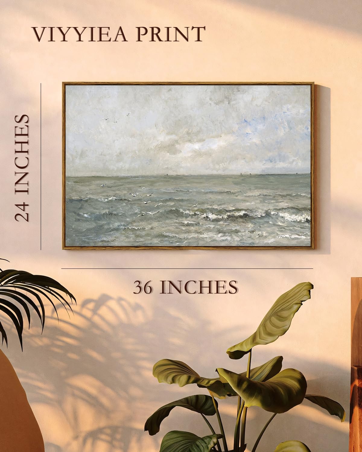 Viyyiea Ocean Landscape Large Framed Wall Art, Seascape Vintage Painti ...