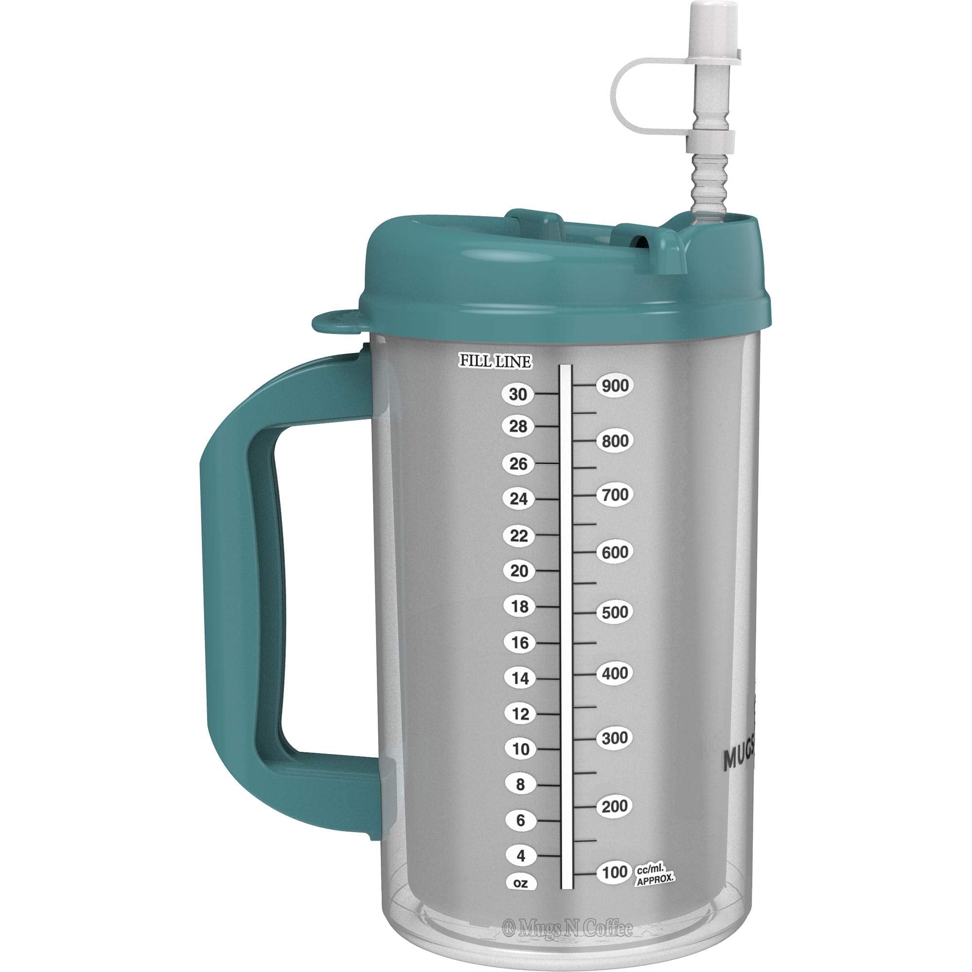 Mugs N Coffee 32 Oz Double Walled Hospital Mug With Straw - Teal Lid And Handle