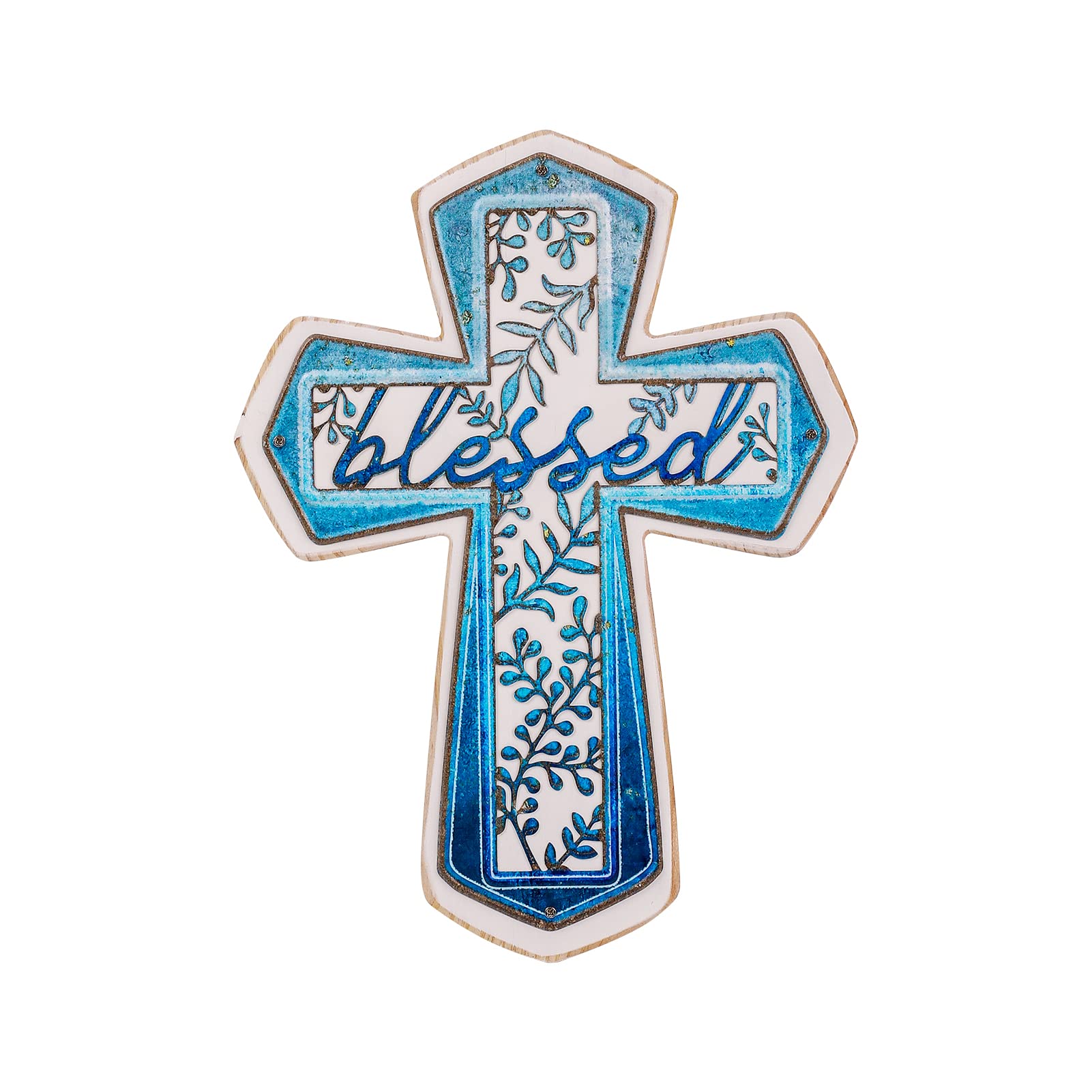 OKSQW 11 Wall Cross Handmade White Wood & Blue Iron Christians Spiritual Religious Cross with Hook Christmas Wall Hanging Cross 